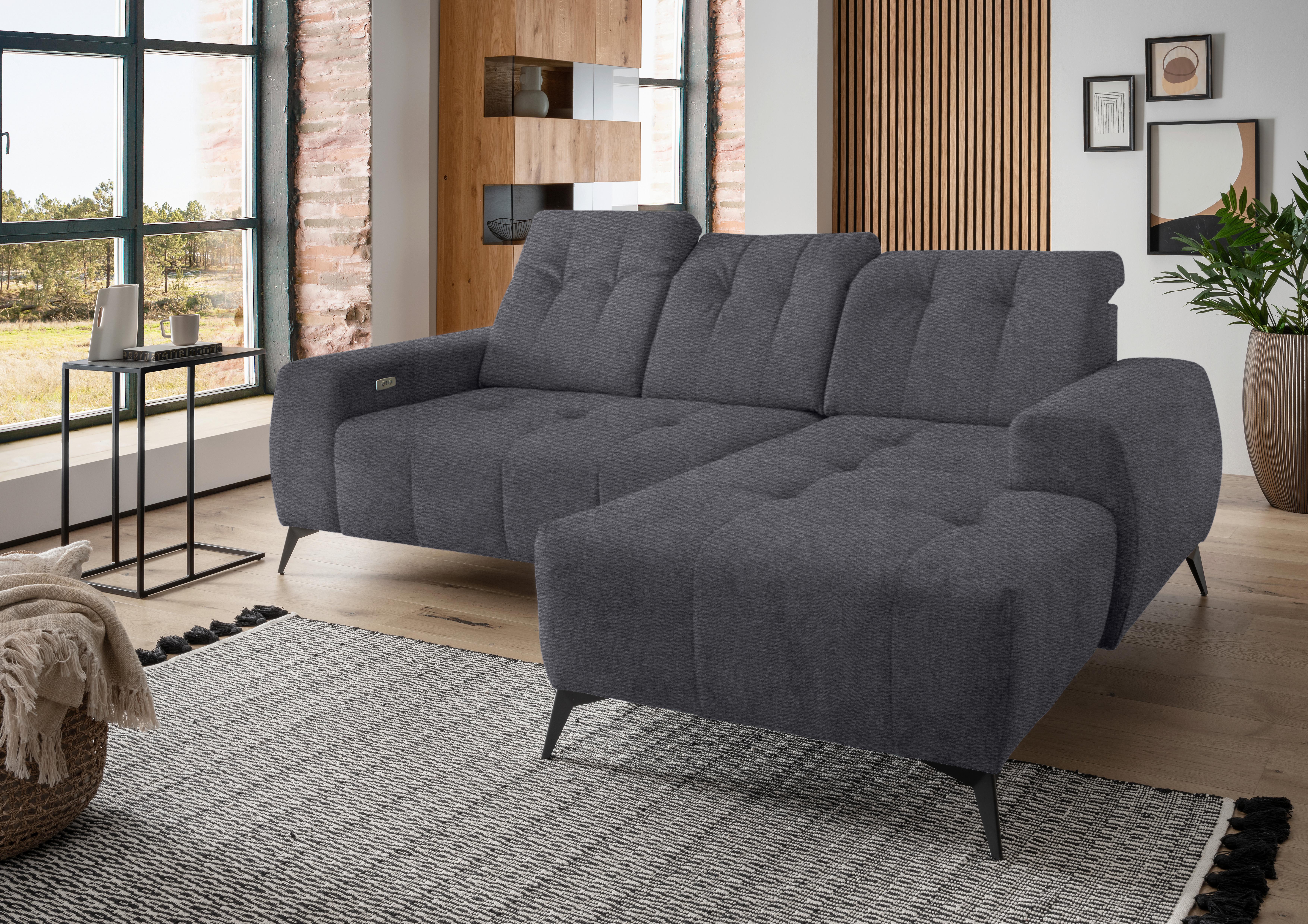 Ecksofa mit USB Anschluss Sano, Anthrazit, S: 258x180 cm - Anthrazit/Schwarz, MODERN, Textil (258/180cm) - Livetastic