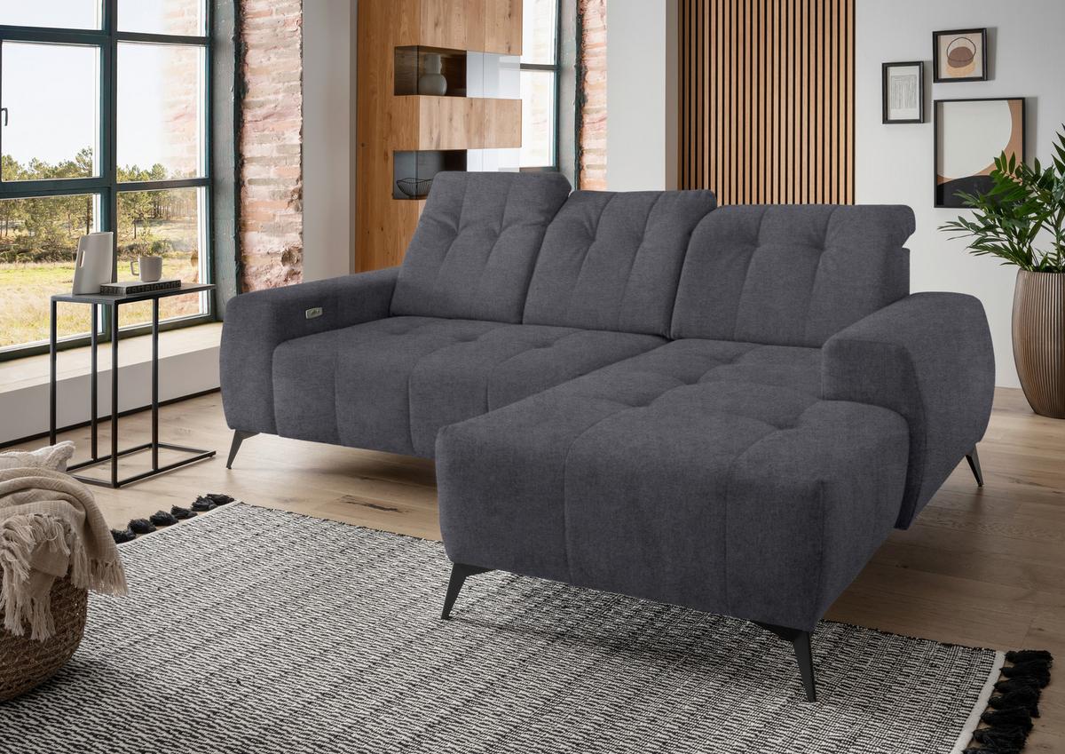 Ecksofa Mit Usb Anschluss Sano, Anthrazit, S: 258x180 Cm - Anthrazit/Schwarz, MODERN, Textil (258/180cm) - Livetastic