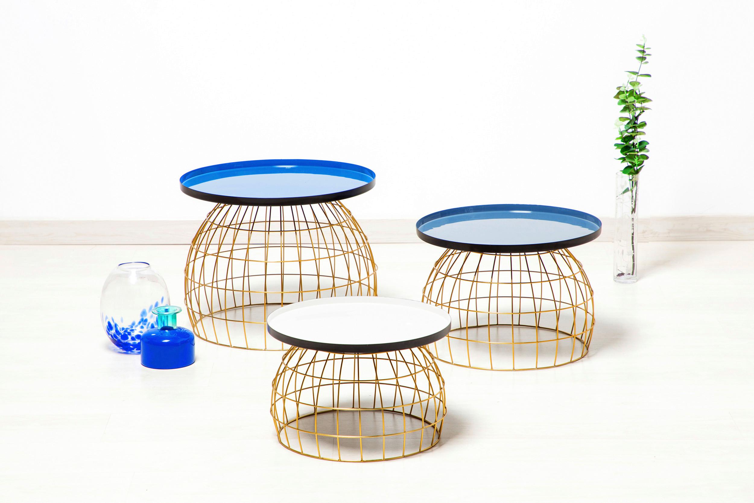 Beistelltischset Laudatio 160 - Blau/Weiß, Design, Metall - Kayoom