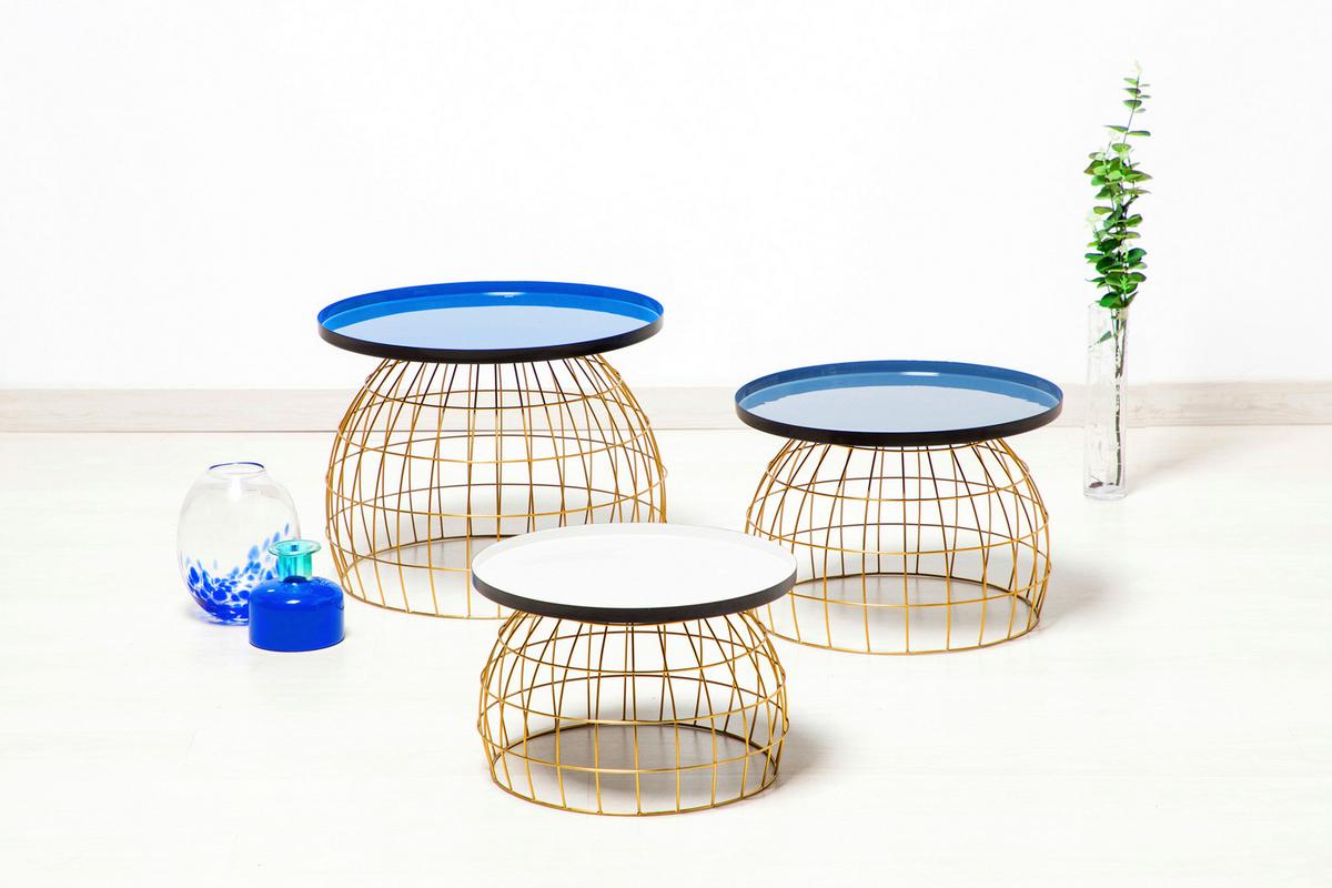 Beistelltischset Laudatio 160 - Blau/Weiß, Design, Metall - Kayoom