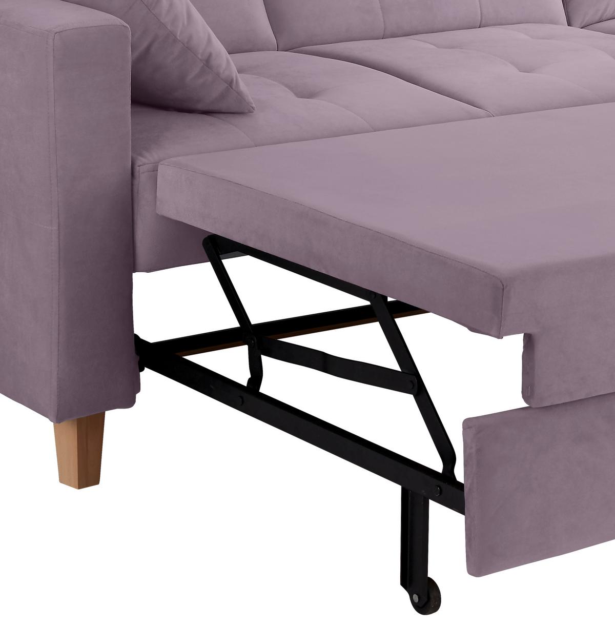 Rohová sedačka BERGEN, oboustranná, šeříkový samet - přírodní barvy/šeříková, Design, dřevo/textil (231/160cm) - Luca Bessoni