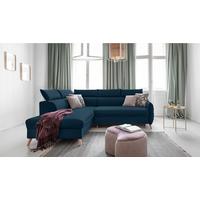 Rozkládací sedačka Simone, levé provedení - přírodní barvy/tmavě modrá, Moderní, dřevo/textil (253/82/95/208cm)
