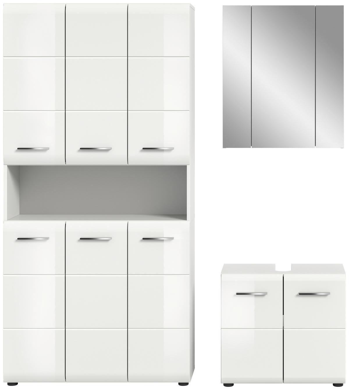 Badezimmer Ice Weiß/Weiß Hg B: 150 cm - Weiß Hochglanz/Schwarz, MODERN, Holzwerkstoff (150/185/30cm) - MID.YOU