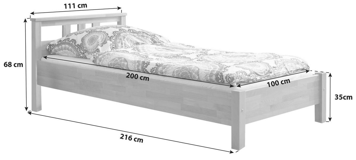 Bett Echtholz 100x200 Merci, Buche Geölt - Buchefarben, KONVENTIONELL, Holz (100/200cm) - MID.YOU