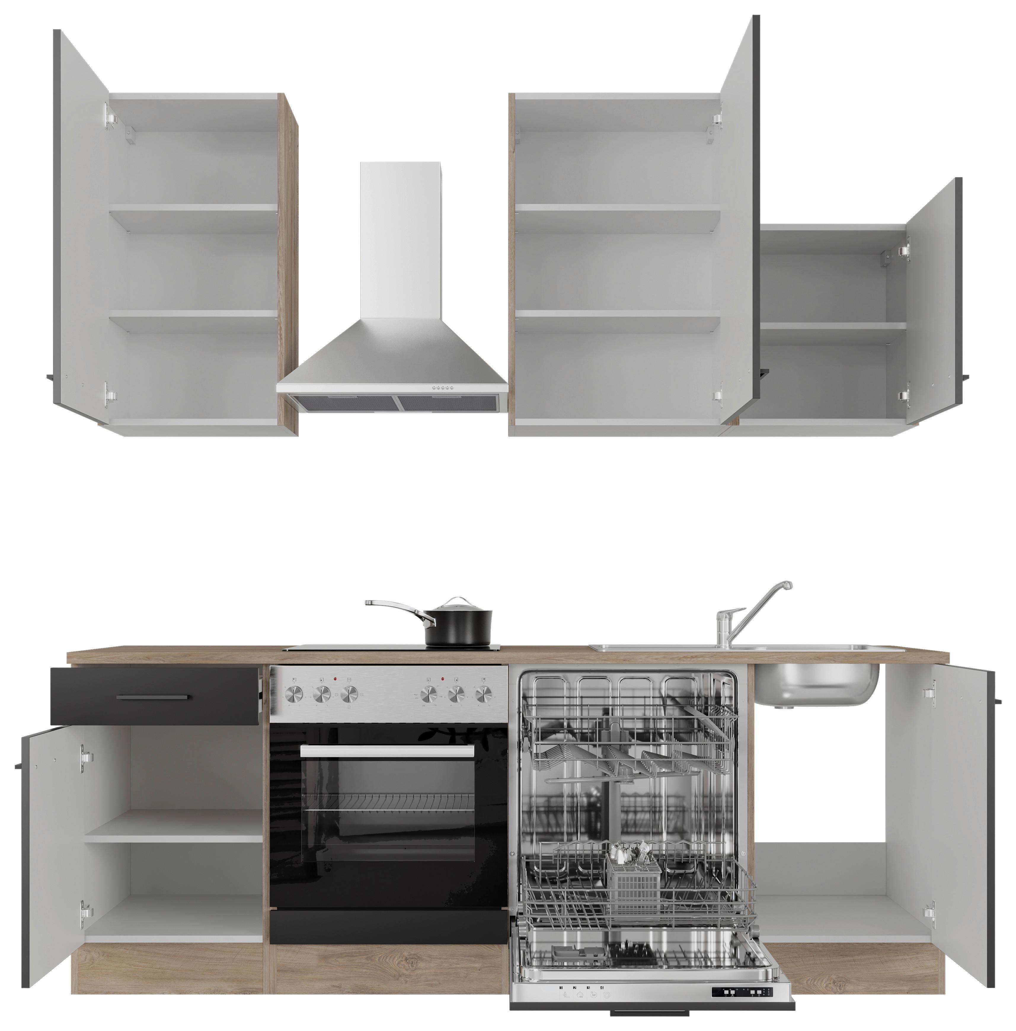Küchenblock Capri Eiche/Schwarz B: 220 cm - Eichefarben/Schwarz, MODERN, Holzwerkstoff (220cm) - FlexWell
