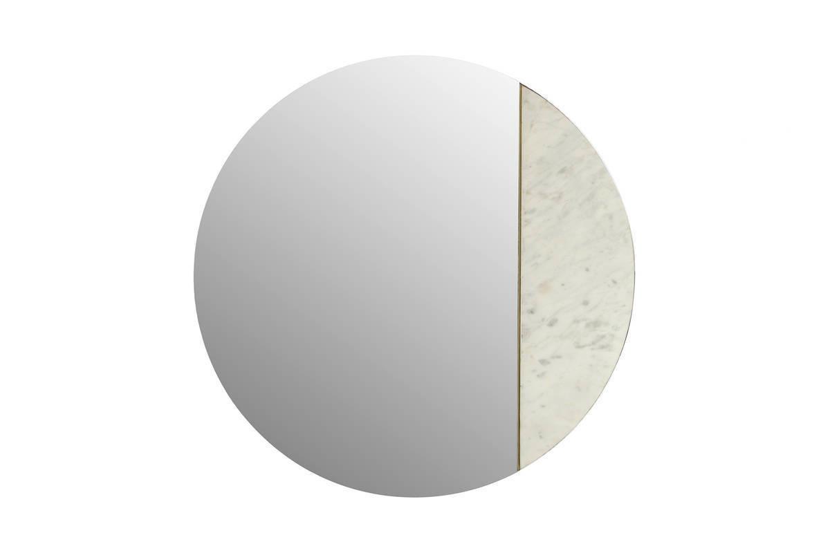 Wandspiegel Duke Rund 70 cm Spiegelglas/Naturstein - Weiß, Trend, Glas/Holzwerkstoff (70/70/3cm) - Kayoom