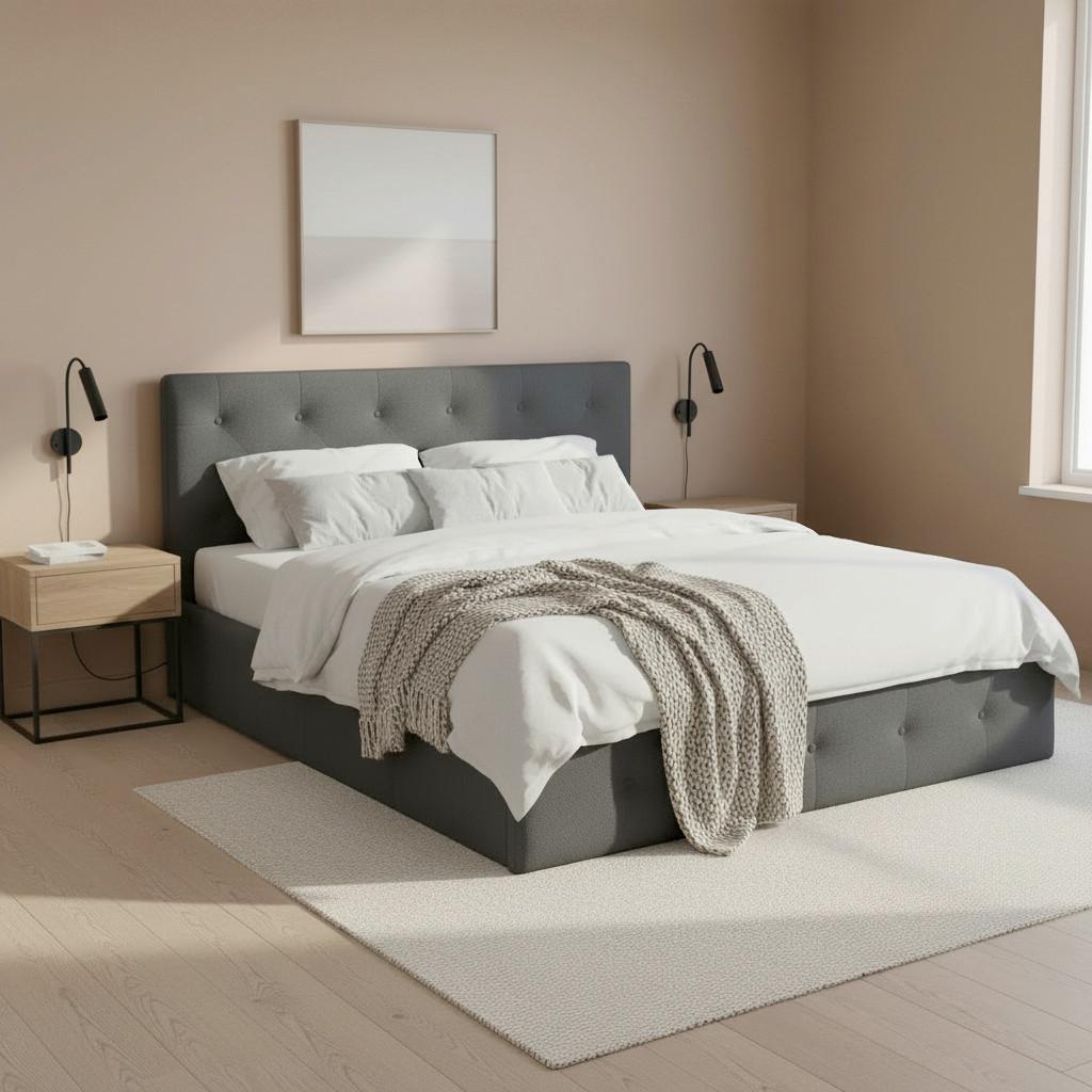 Manželská postel s roštem Julie, 180x200 cm, tmavě šedá - černá/tmavě šedá, Moderní, kov/dřevo (180/200cm) - Bessagi Home