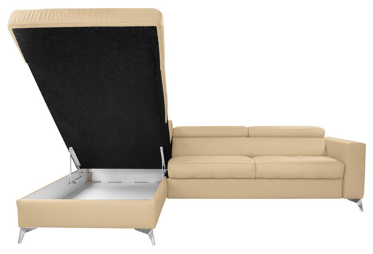 Ecksofa Mondo, Beige S: 208x286 Cm - Chromfarben/Beige, Design, Leder/Textil (208/286cm) - Livetastic