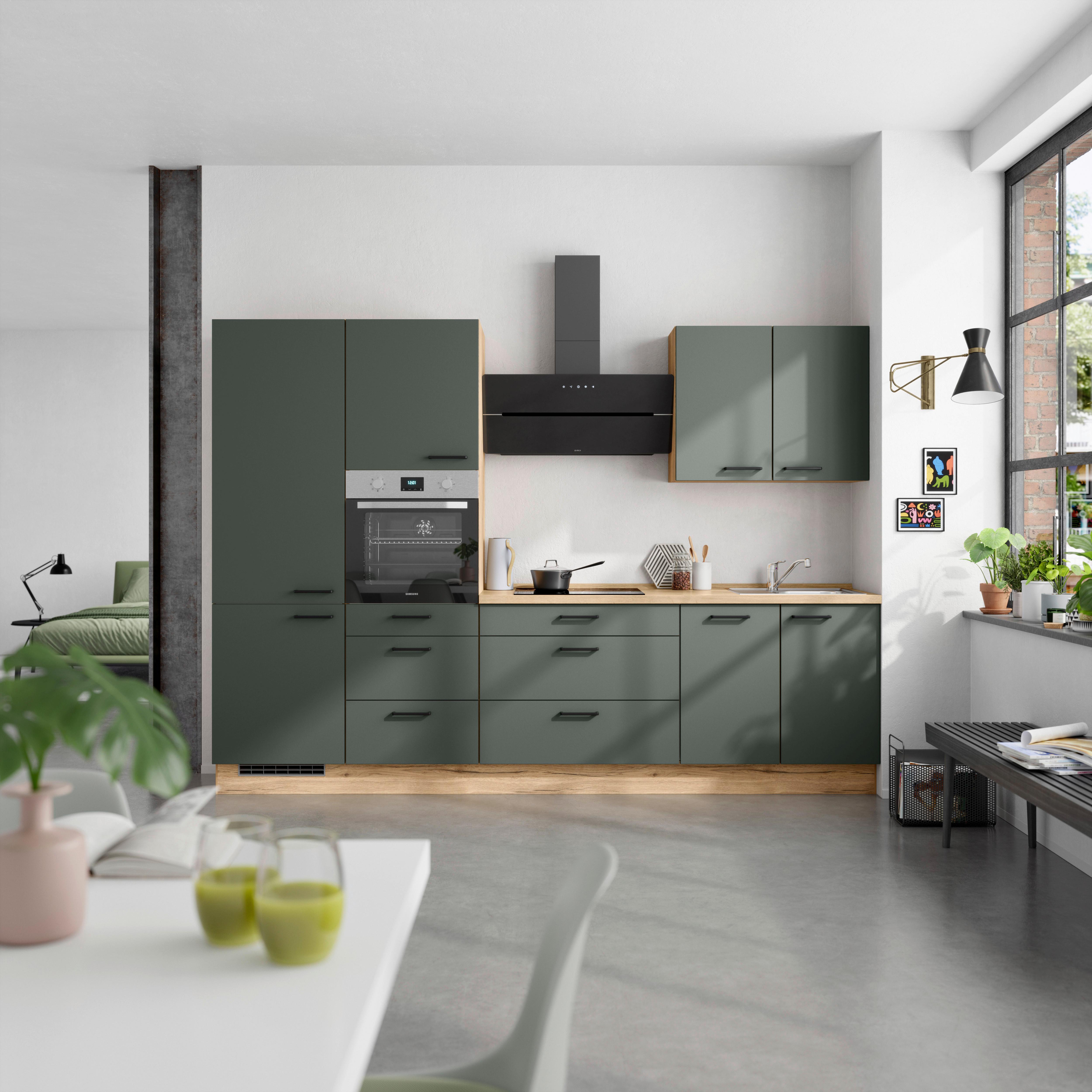 Küchenleerblock Easytouch High-Line, H4 Links - Dunkelgrün/Eichefarben, MODERN, Holzwerkstoff (300cm) - Nobilia