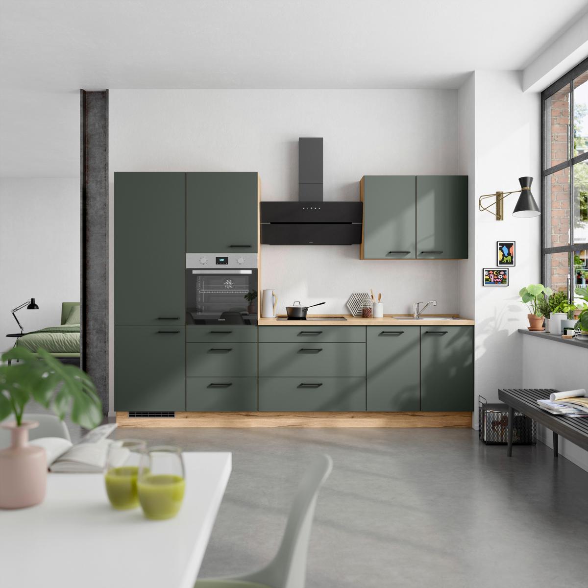 Küchenleerblock Easytouch High-Line, H4 Links - Dunkelgrün/Eichefarben, MODERN, Holzwerkstoff (300cm) - Nobilia