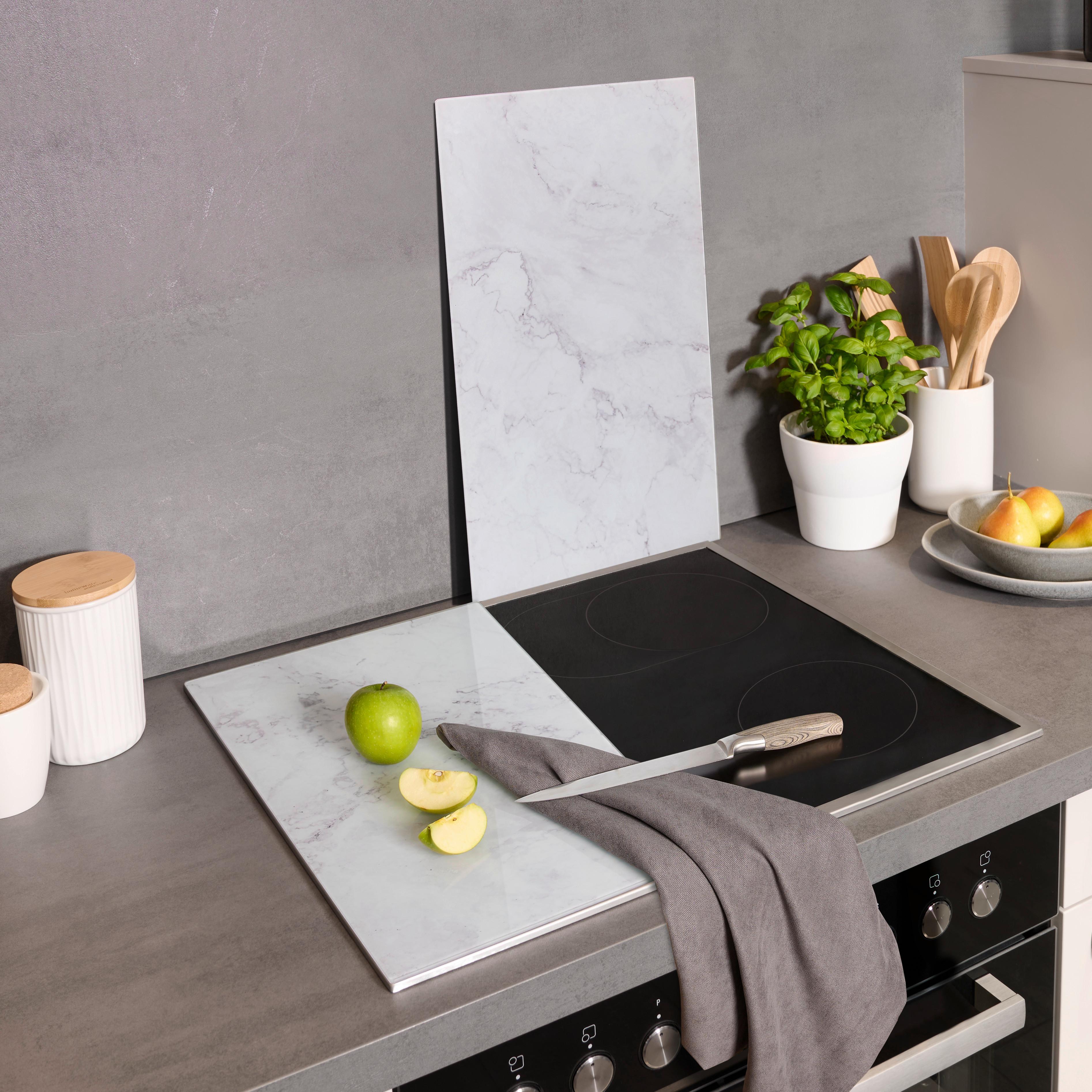 Krycia doska na sporák Marble, 2-dielna, 30/52cm - biela, Modern, sklo (30/52cm) - Premium Living