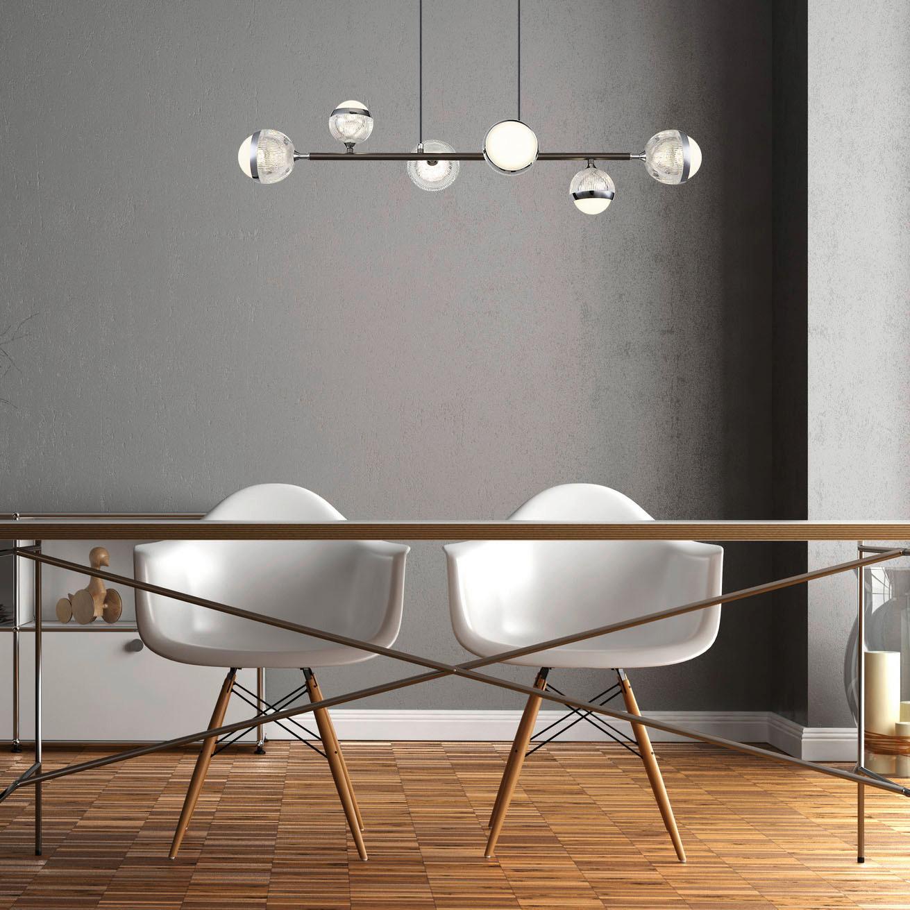 LED-Hängeleuchte 56011-6 - Klar/Chromfarben, KONVENTIONELL, Kunststoff/Metall (91/28cm) - Globo