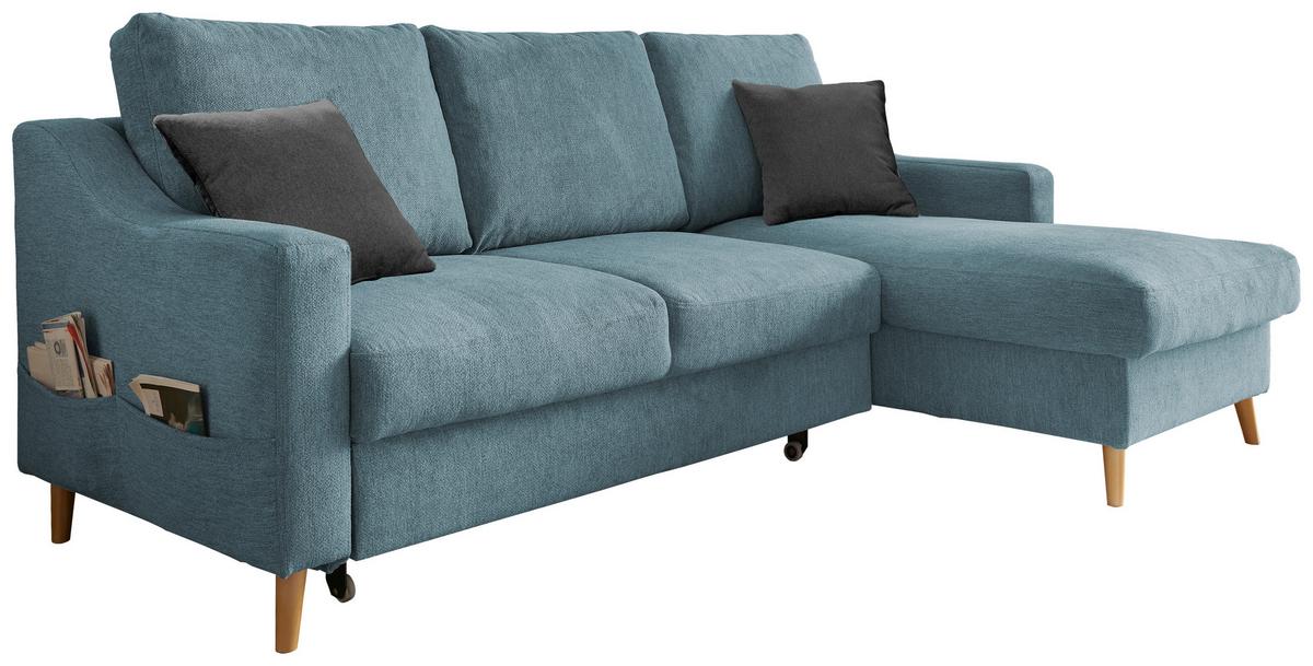 Ecksofa Valentina Blau S: 228/150 Cm - Blau/Schwarz, Design, Textil (228/150cm) - MID.YOU