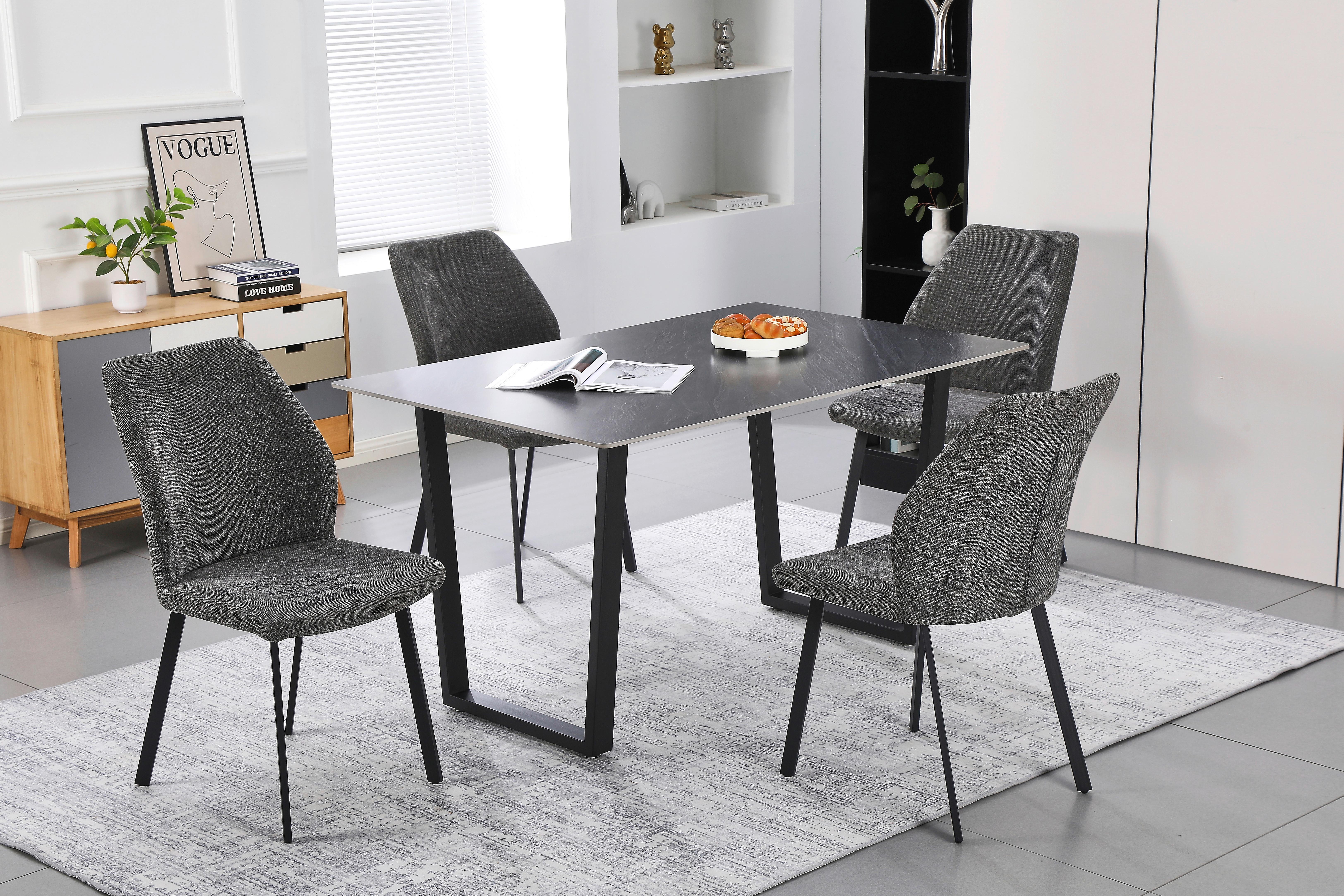 Esstisch Emin Keramik Grau, B: 140 cm - Anthrazit/Schwarz, KONVENTIONELL, Stein/Metall (140/76/90cm) - MID.YOU