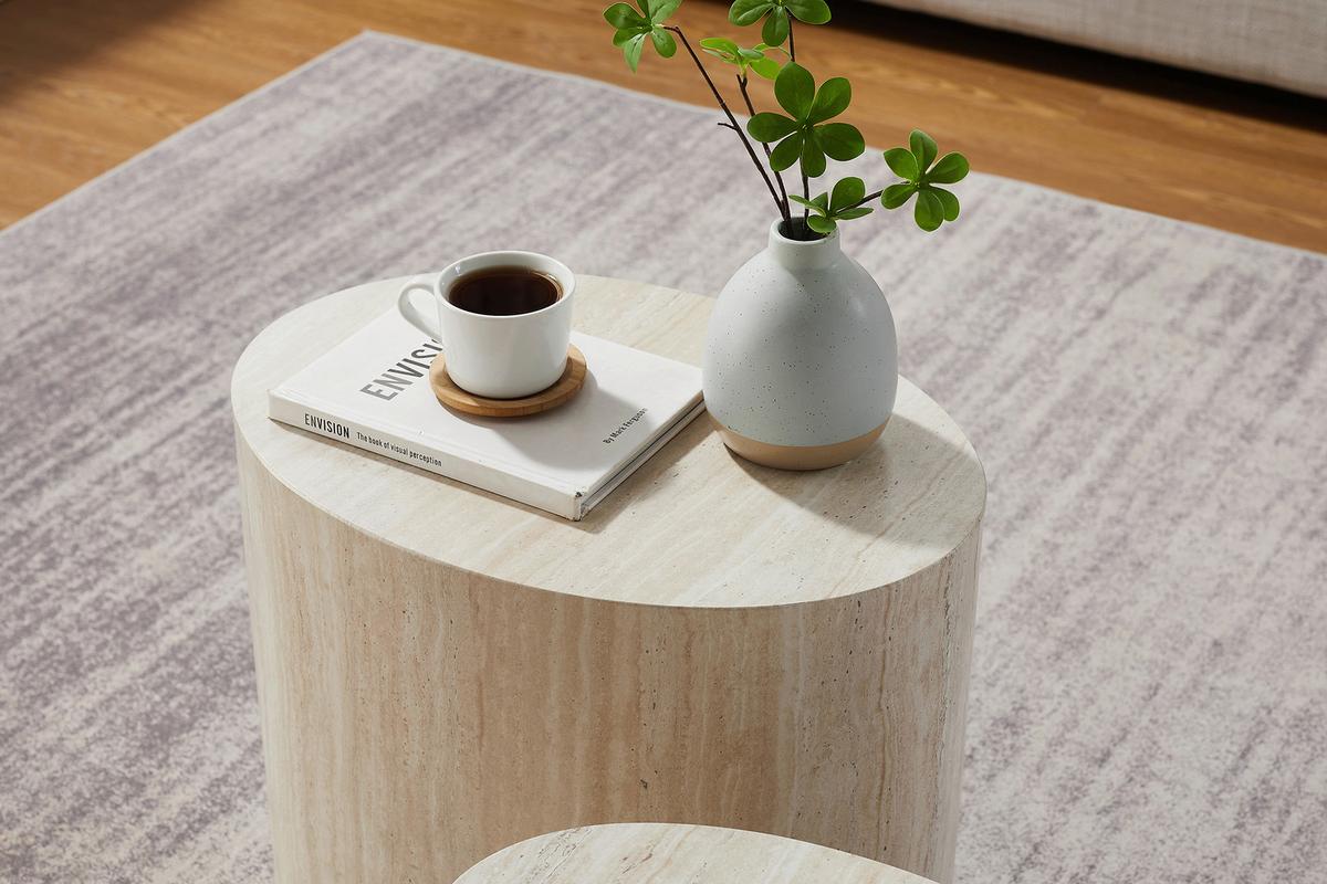 Couchtischset 2-teilig Beige/travertinoptik - Beige, MODERN, Holzwerkstoff (48-40/33-24,5/40-33cm) - Livetastic