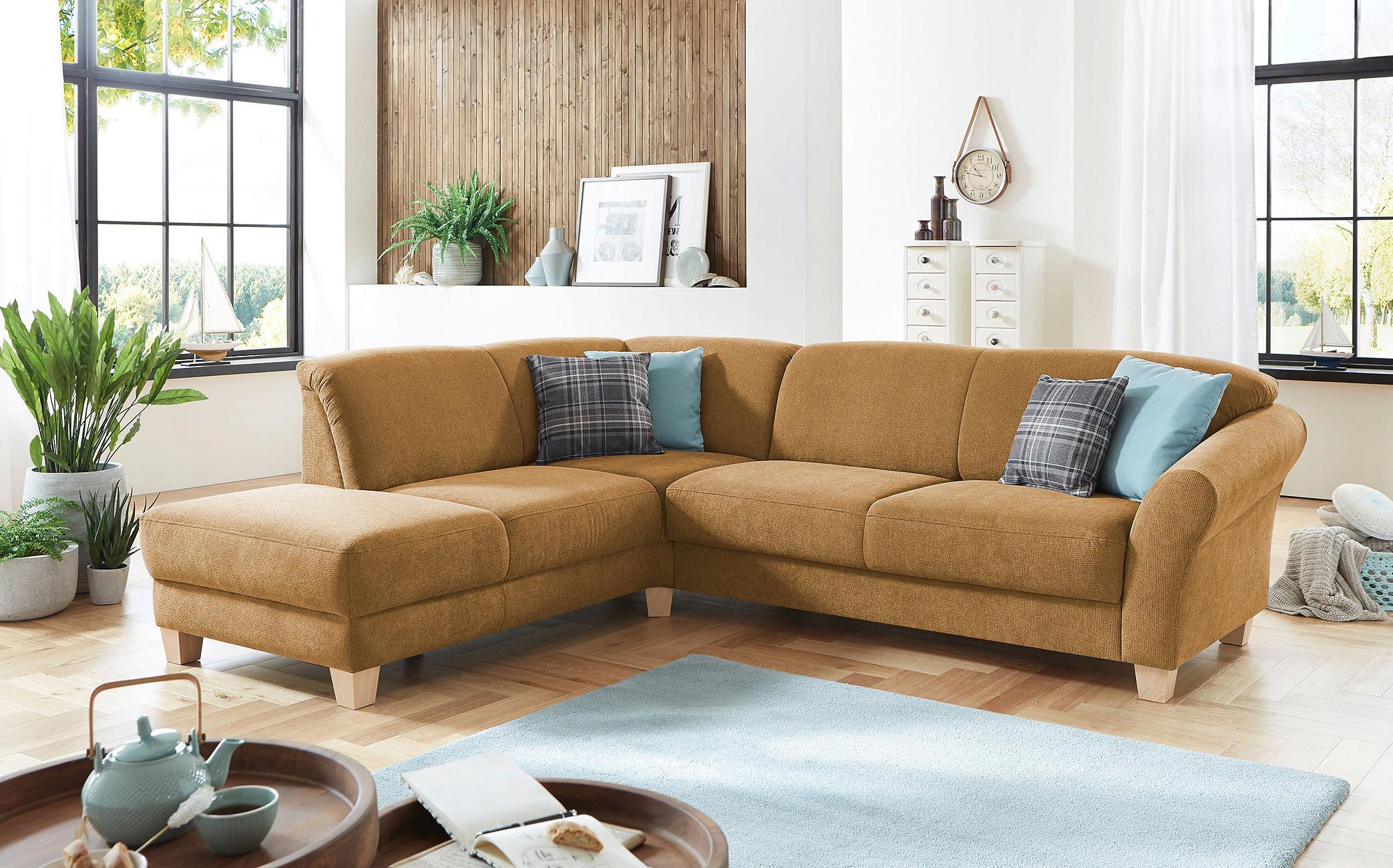 Ecksofa Gotland senfgelb, 212x257 cm - Senfgelb/Naturfarben, KONVENTIONELL, Textil (212/257cm) - Sit & More