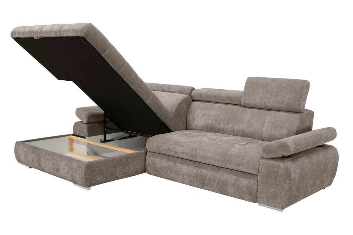 Rohová sedačka VEGAS, levá, šedohnědá žinylka - barvy stříbra/šedohnědá, Design, dřevo/textil (173/294cm)
