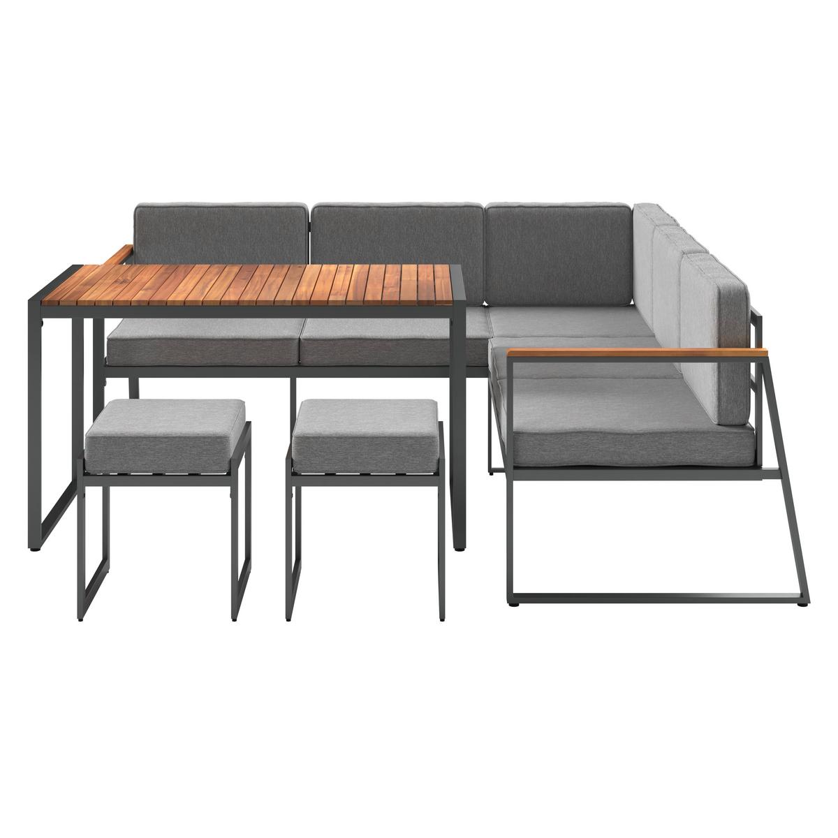 Lounge Garnitúra 5 Részes - natúr színű/szürke, Modern, textil/fa (190/190cm) - Beldano