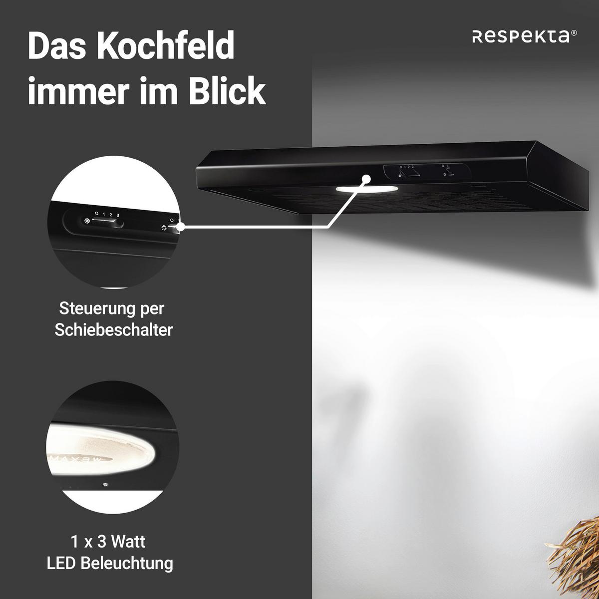 Dunstabzugshaube Respekta Suna 60 Cm - Schwarz, Trend, Metall (60/7,6/47cm) - Respekta