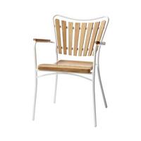 Gartensessel stapelbar Ellen Aluminiumgestell, Teakholz - Weiß Hochglanz/Teakfarben, KONVENTIONELL, Holz/Metall (58,5/78/56,5cm) - Gardenson