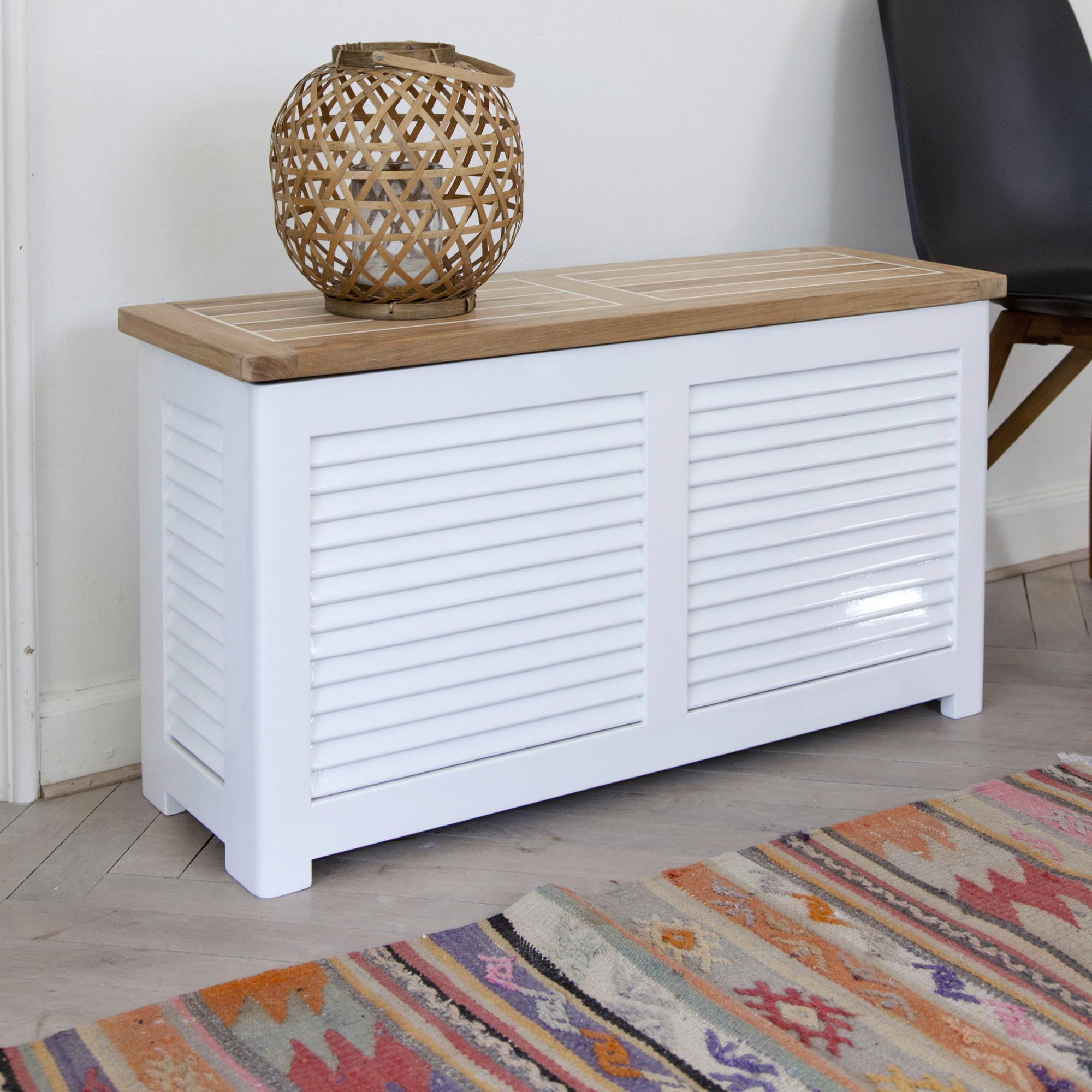 Truhe Classic 5056012 - Weiß/Teakfarben, ROMANTIK / LANDHAUS, Holz (90/48/30cm) - MID.YOU