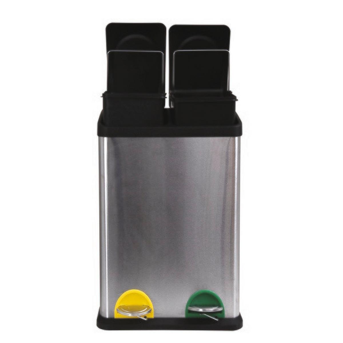 Treteimer 40l Silberfarben Metall Lxbxh: 40x34x60 - Silberfarben/Schwarz, Basics, Kunststoff/Metall (40/34/60cm)