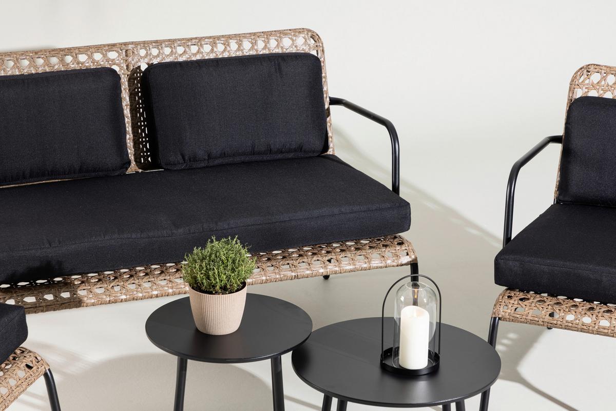 Loungegarnitur 5-tlg Paola Holz/metall Mit Kissen - Dunkelgrau/Schwarz, KONVENTIONELL, Naturmaterialien/Holz - Gardenson