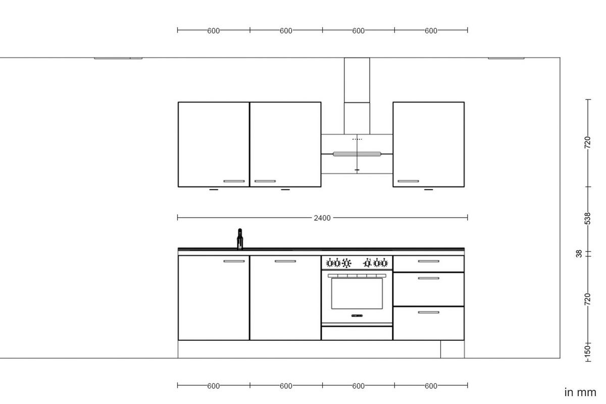 Kuchyňská linka 240 cm, minerální zelená,ultra matná - barvy dubu/černá, Moderní, kov/kompozitní dřevo (240cm) - Nobilia