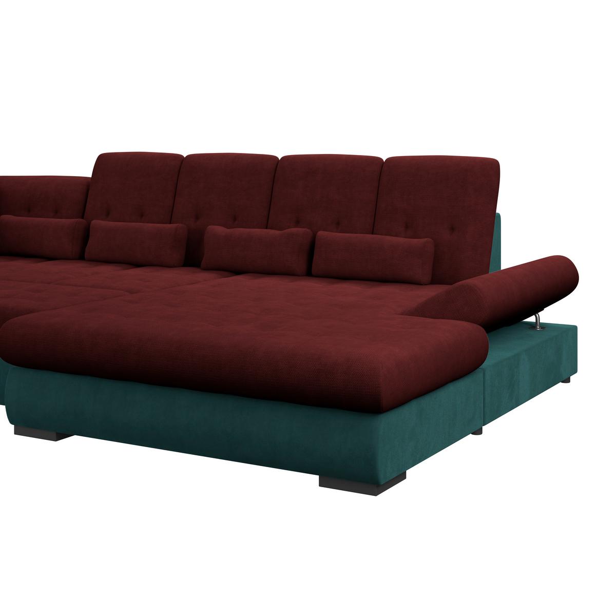 Wohnlandschaft Madera Rubinrot U: 212x358x190 cm - Türkis/Rot, KONVENTIONELL, Kunststoff/Textil (212/358/190cm)