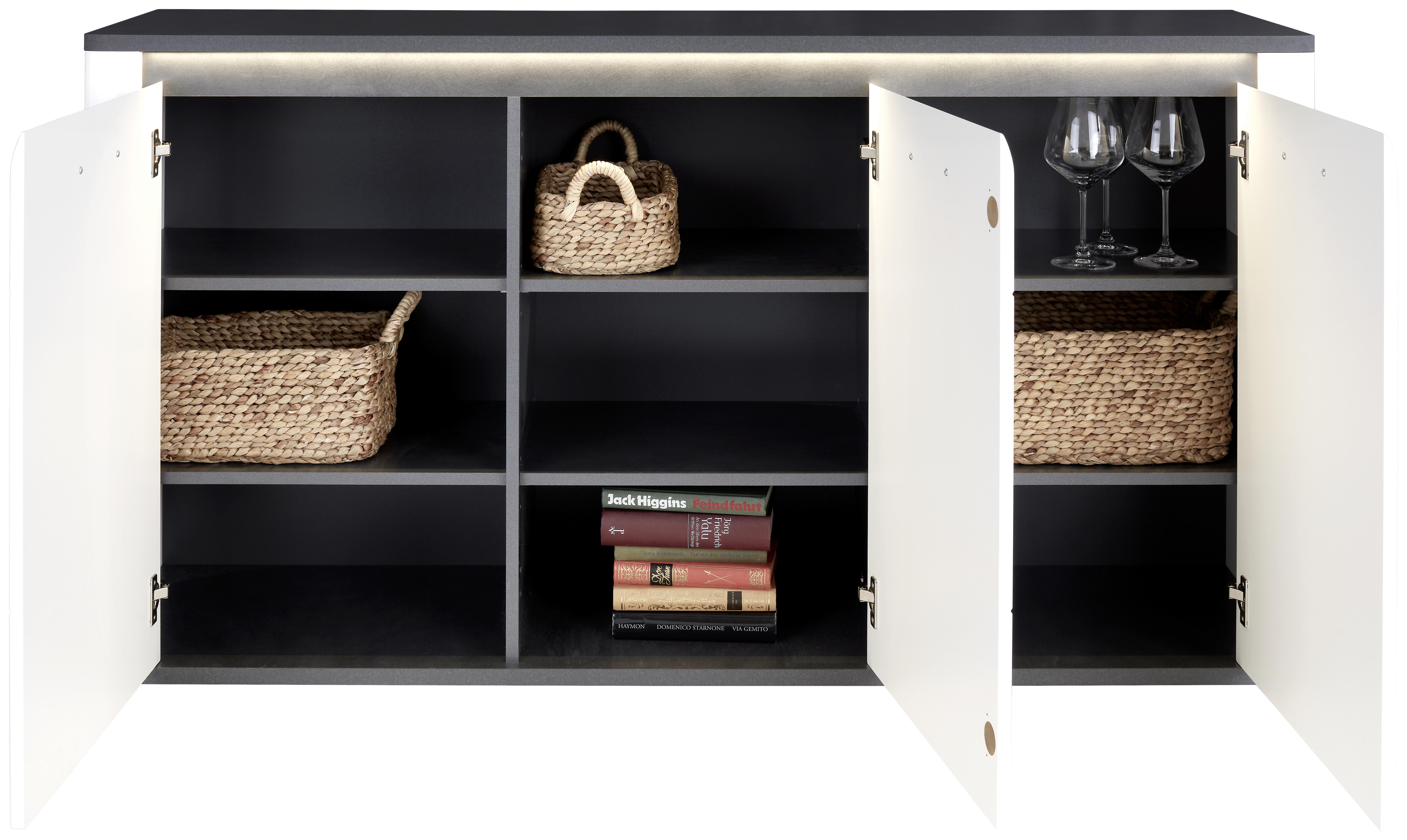 Sideboard in Weiß mit drei Türen und 6 verstellbaren Einlegeböden