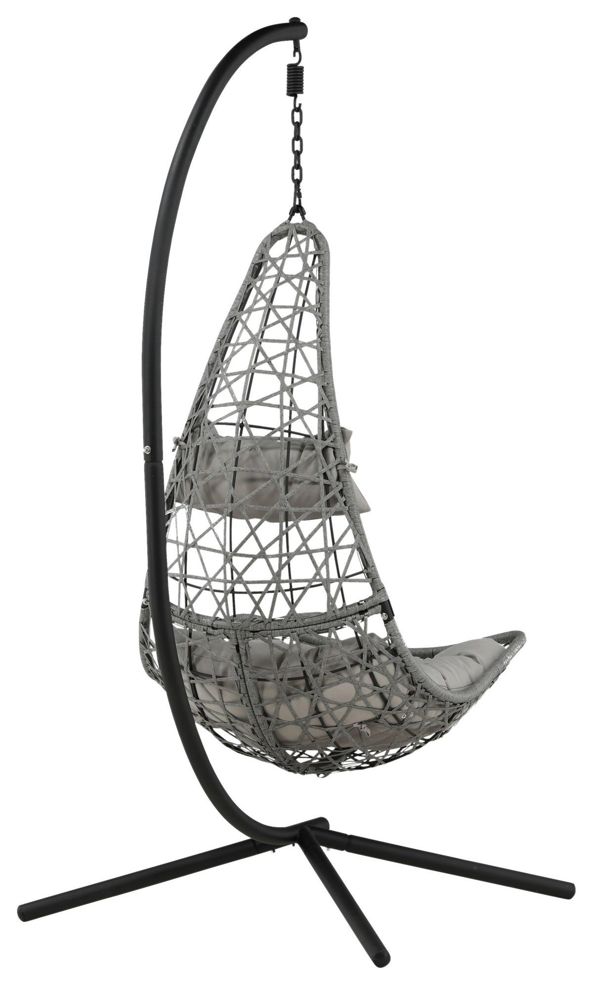 Hängesessel +gestell Edinburgh Mit Sitz- und Rückenkissen - Schwarz/Grau, KONVENTIONELL, Kunststoff (132/205/130cm) - Gardenson