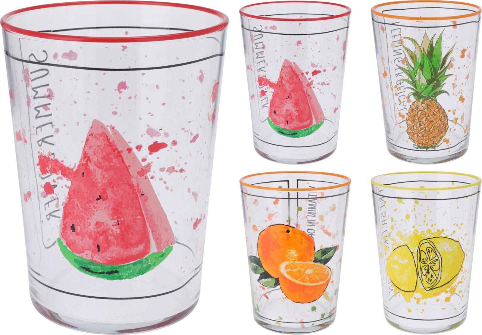 Pohár Kb. 510ml - sárga/piros, üveg (8,8/12cm)