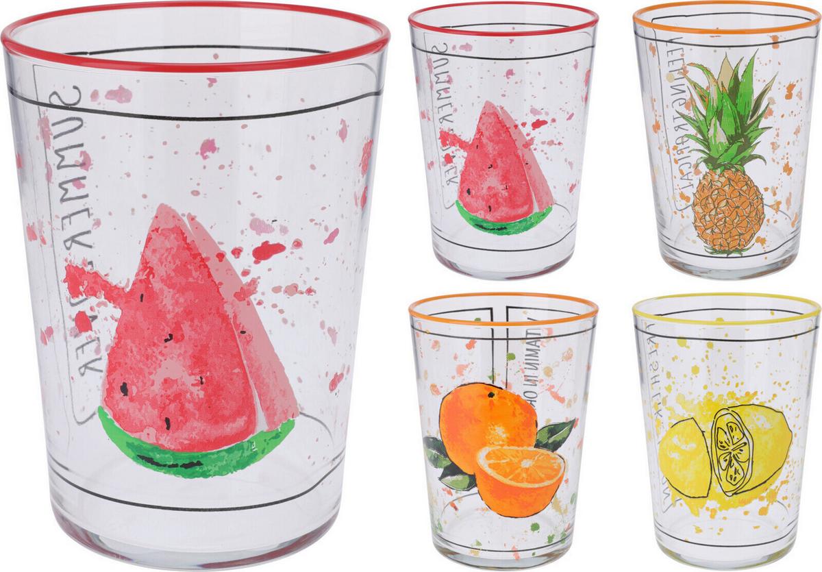 Pohár Kb. 510ml - sárga/piros, üveg (8,8/12cm)