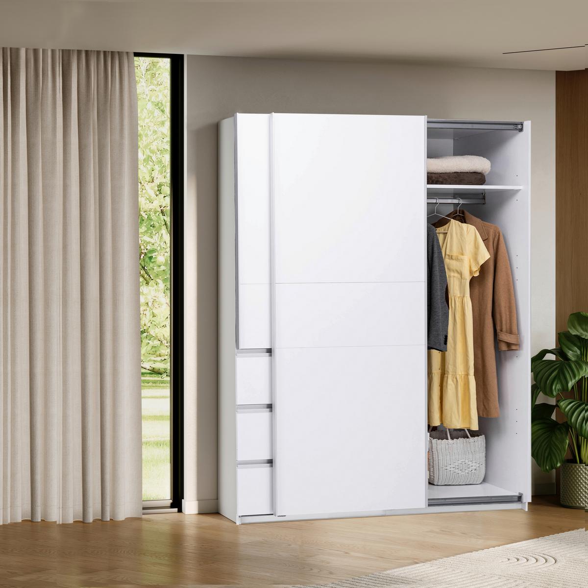 SCHIEBETÜRENSCHRANK Wilma Weiß B: 175cm - Weiß, MODERN, Holzwerkstoff (175/210/61,5cm) - P & B