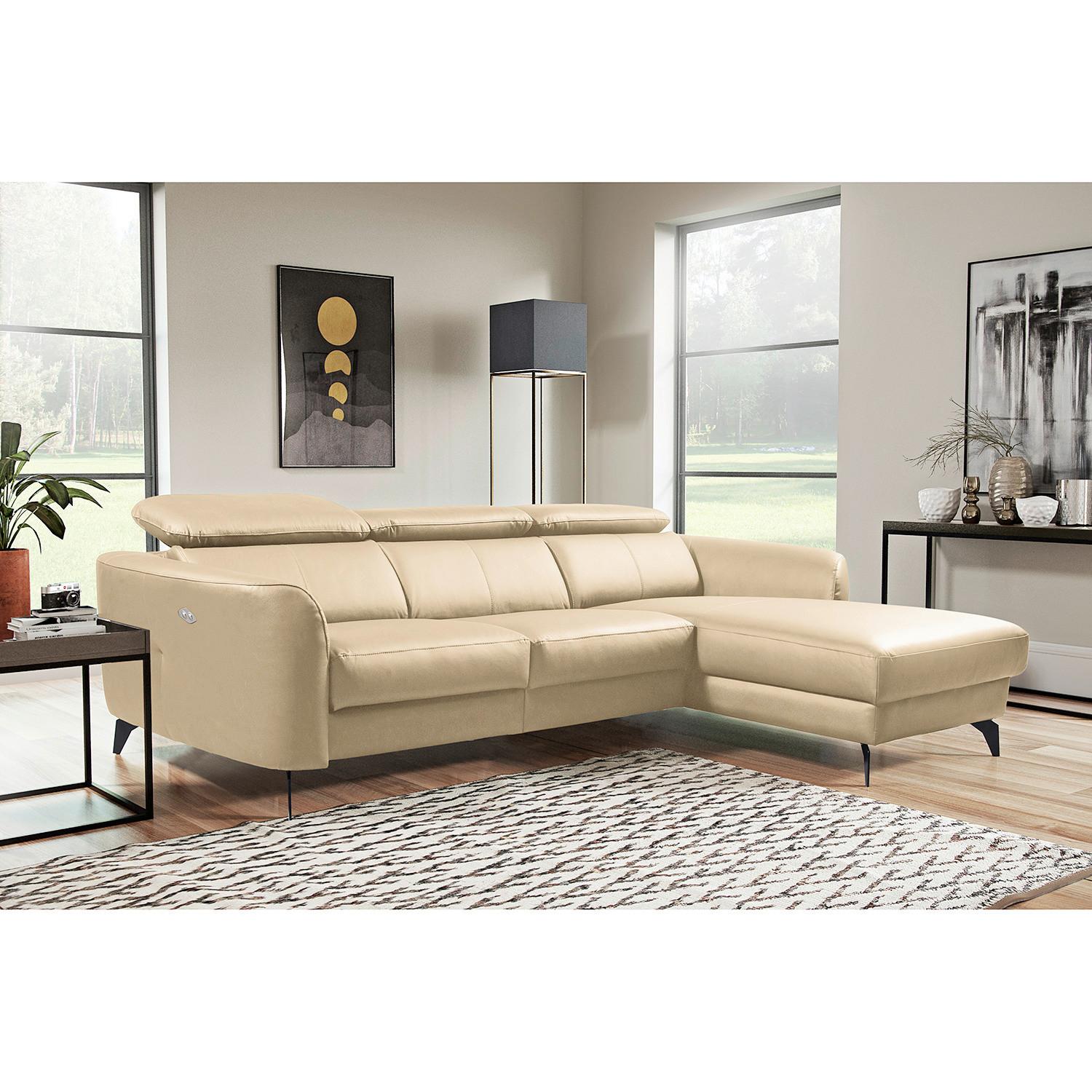Ecksofa Berne Beige S: 261x183 cm - Beige/Schwarz, Design, Leder/Textil (261/183cm) - Livetastic