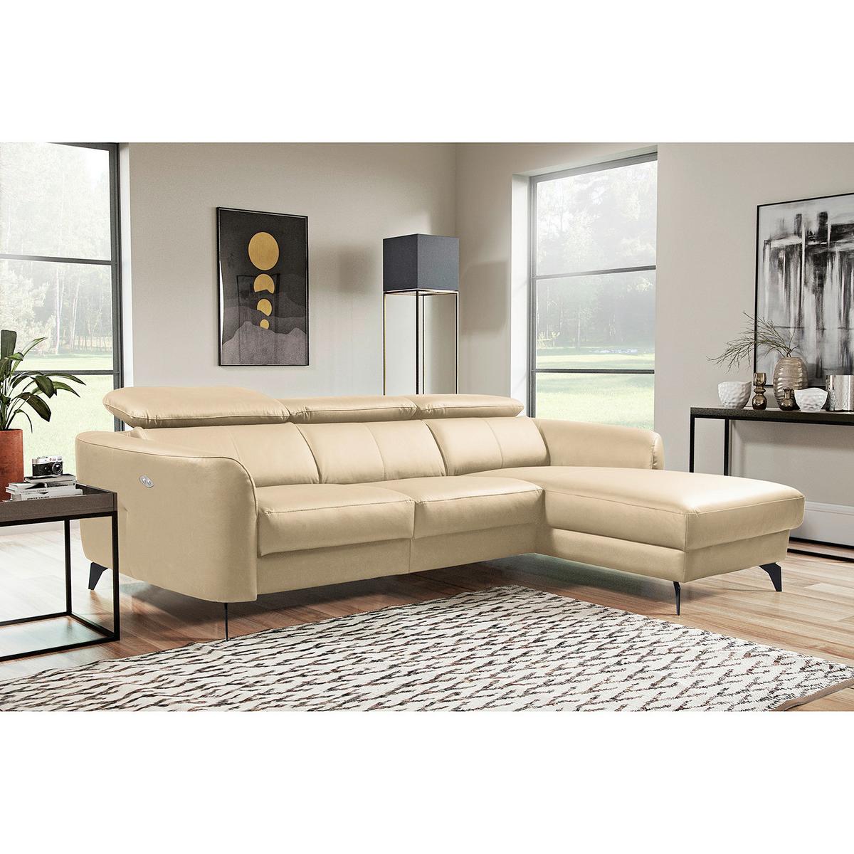 Ecksofa Berne Beige S: 261x183 Cm - Beige/Schwarz, Design, Leder/Textil (261/183cm) - Livetastic