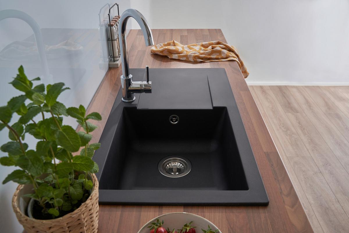 Spüle Respekta Denver Kunststein 78x43,5 Cm - Schwarz, Trend, Glas/Kunststoff (78/17/43,5cm) - Respekta
