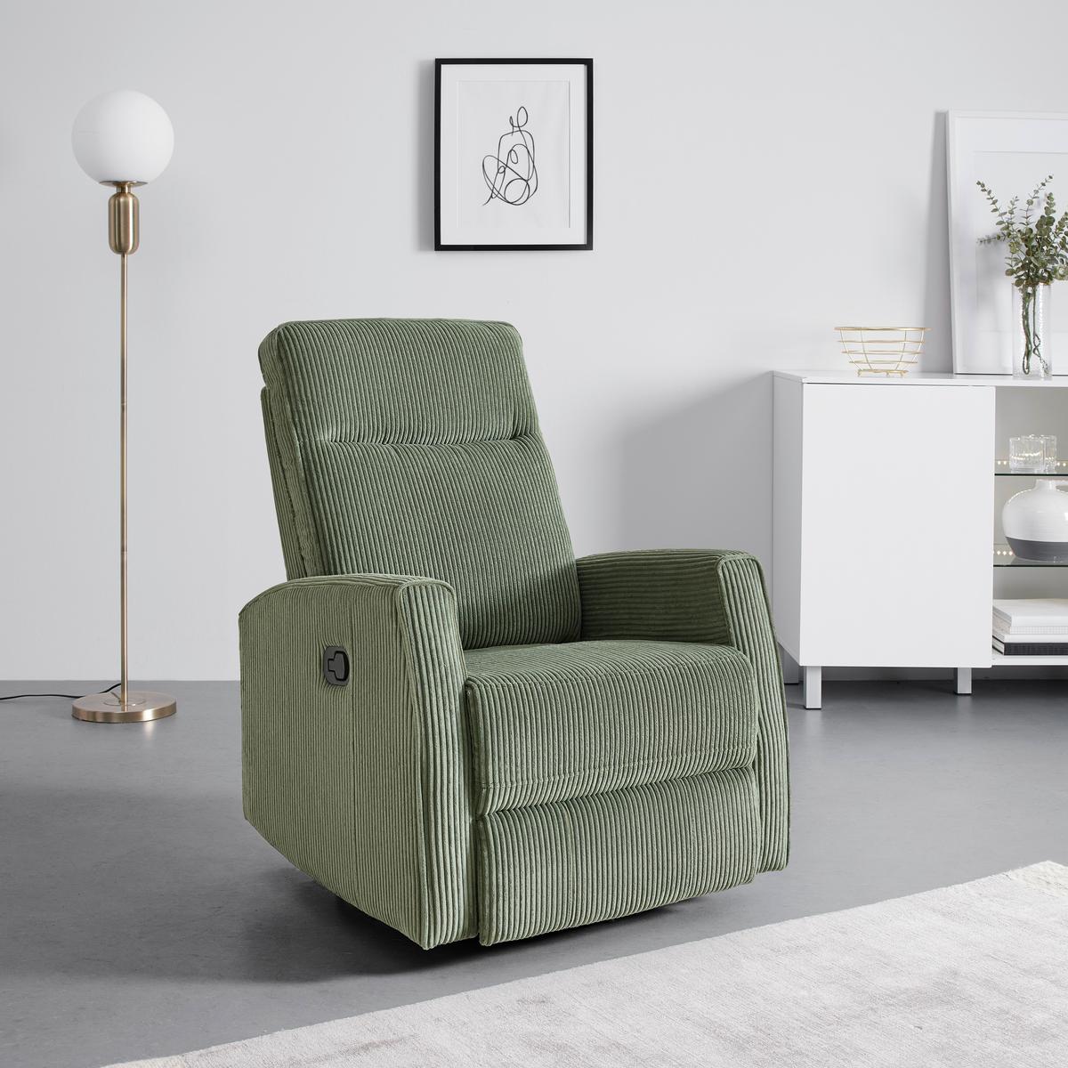 Relaxačné kreslo MELINDA, tm.zelený menč., max. 140 kg - čierna/zelená, Konventionell, kov/drevo (76/103/96cm) - Mömax