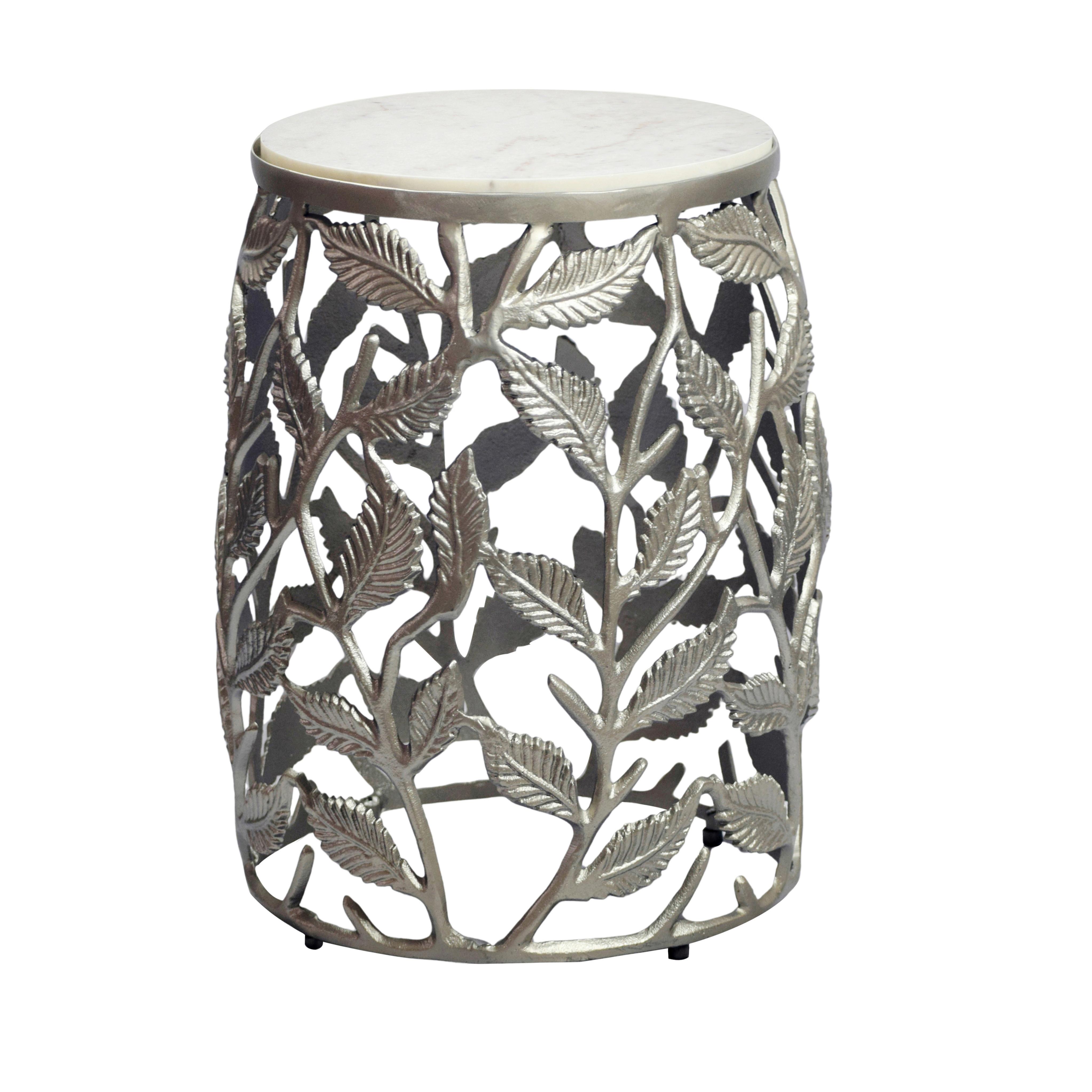 BEISTELLTISCH Silberfarben/Weiß L: 40cm - Silberfarben/Weiß, Design, Stein/Metall (40/40/46cm) - MID.YOU