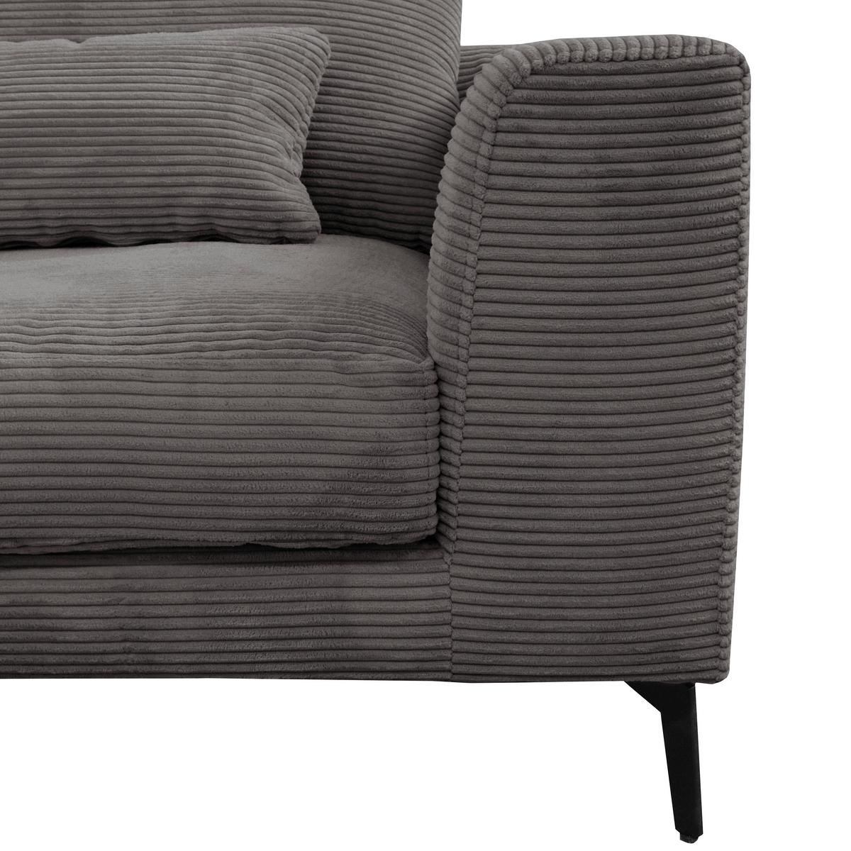 Ecksofa Berlin Cord Grau 172x313 cm - Schwarz/Grau, Design, Textil (172/313cm) - Livetastic