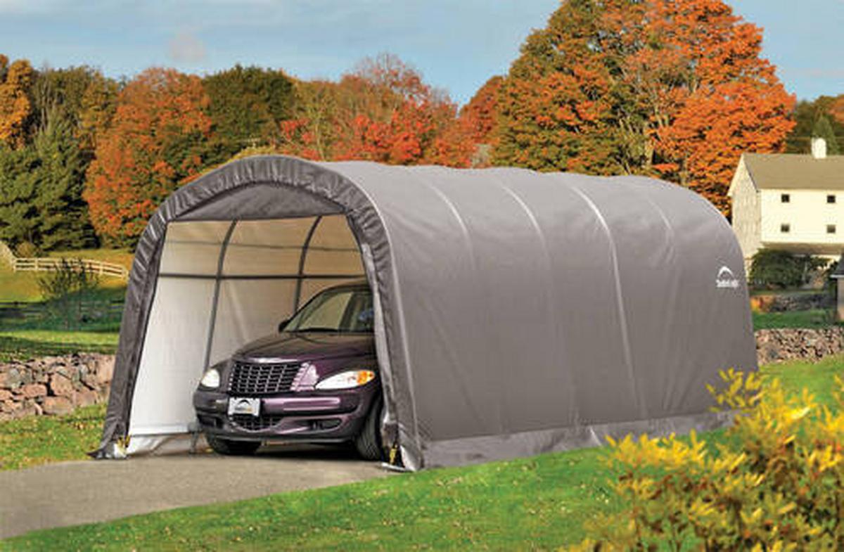 Carport Foliengarage Grau 22,57m² - Grau, Basics, Kunststoff/Metall (370/240/610cm)