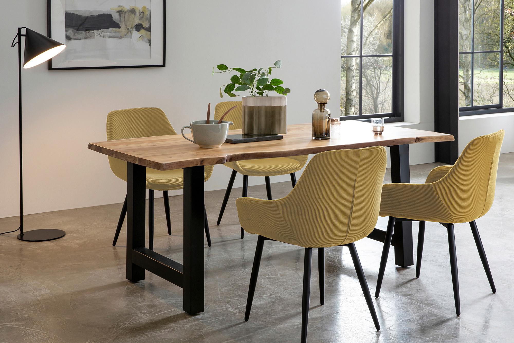 Tischgruppe Naturfarben/Gold L: 160 cm - Goldfarben/Naturfarben, MODERN, Holz/Textil (160/85/76,5cm) - Livetastic