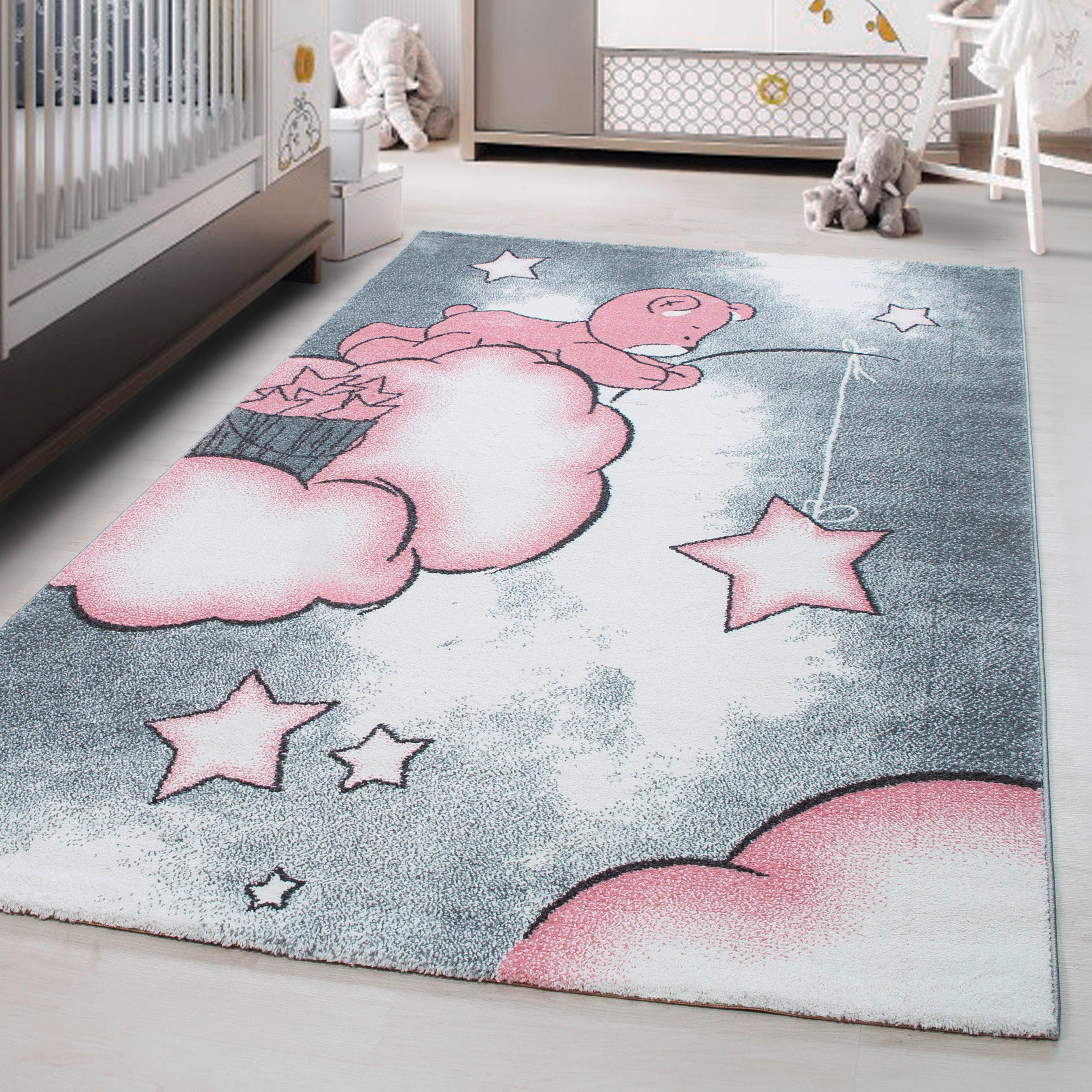 Kinderteppich Bär Grau/Weiß/Pink Kids 120x170 cm - Pink/Weiß, Trend, Textil (120/170cm)