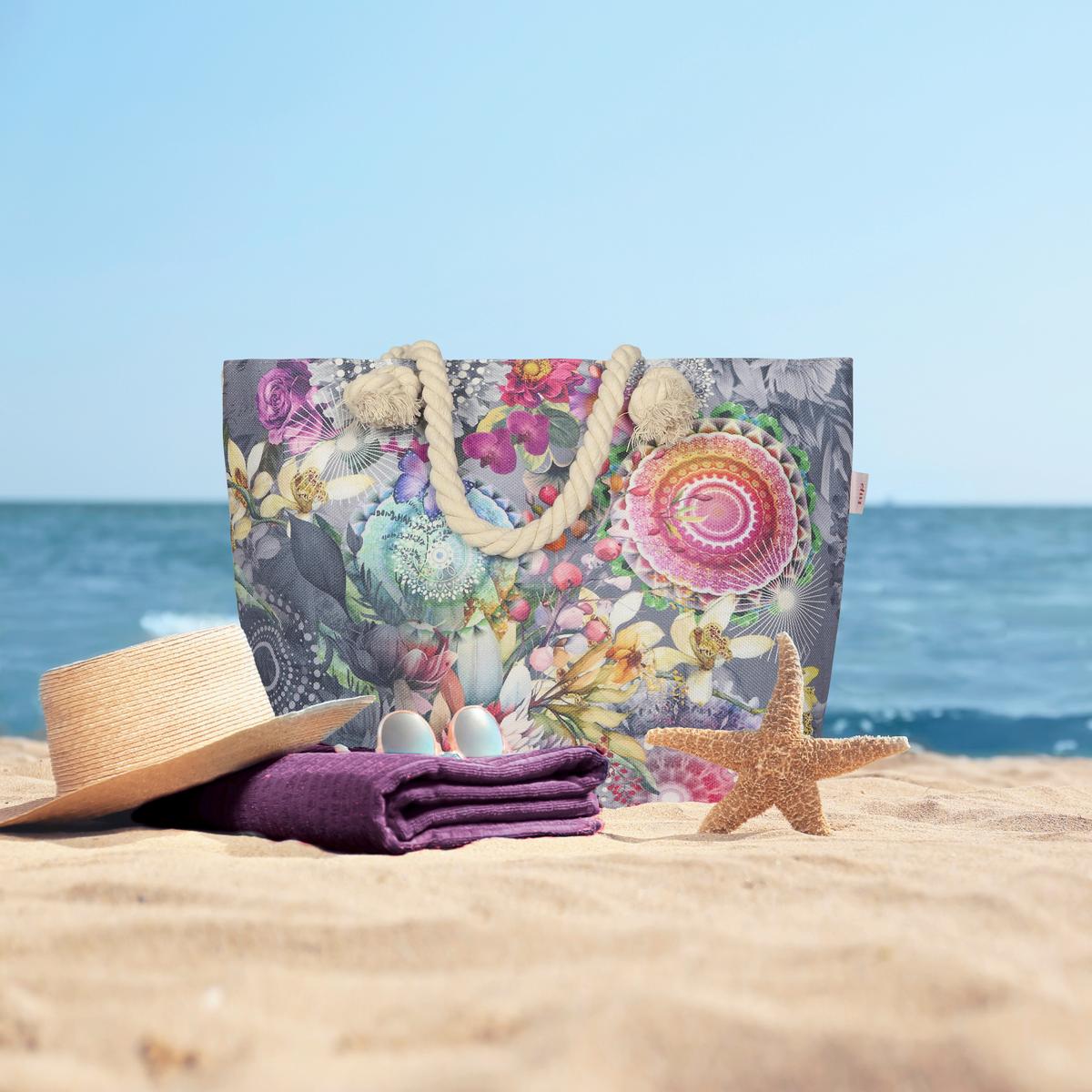 STRANDTASCHE OLINGA - Multicolor/Grau, Basics, Textil (60/43cm)