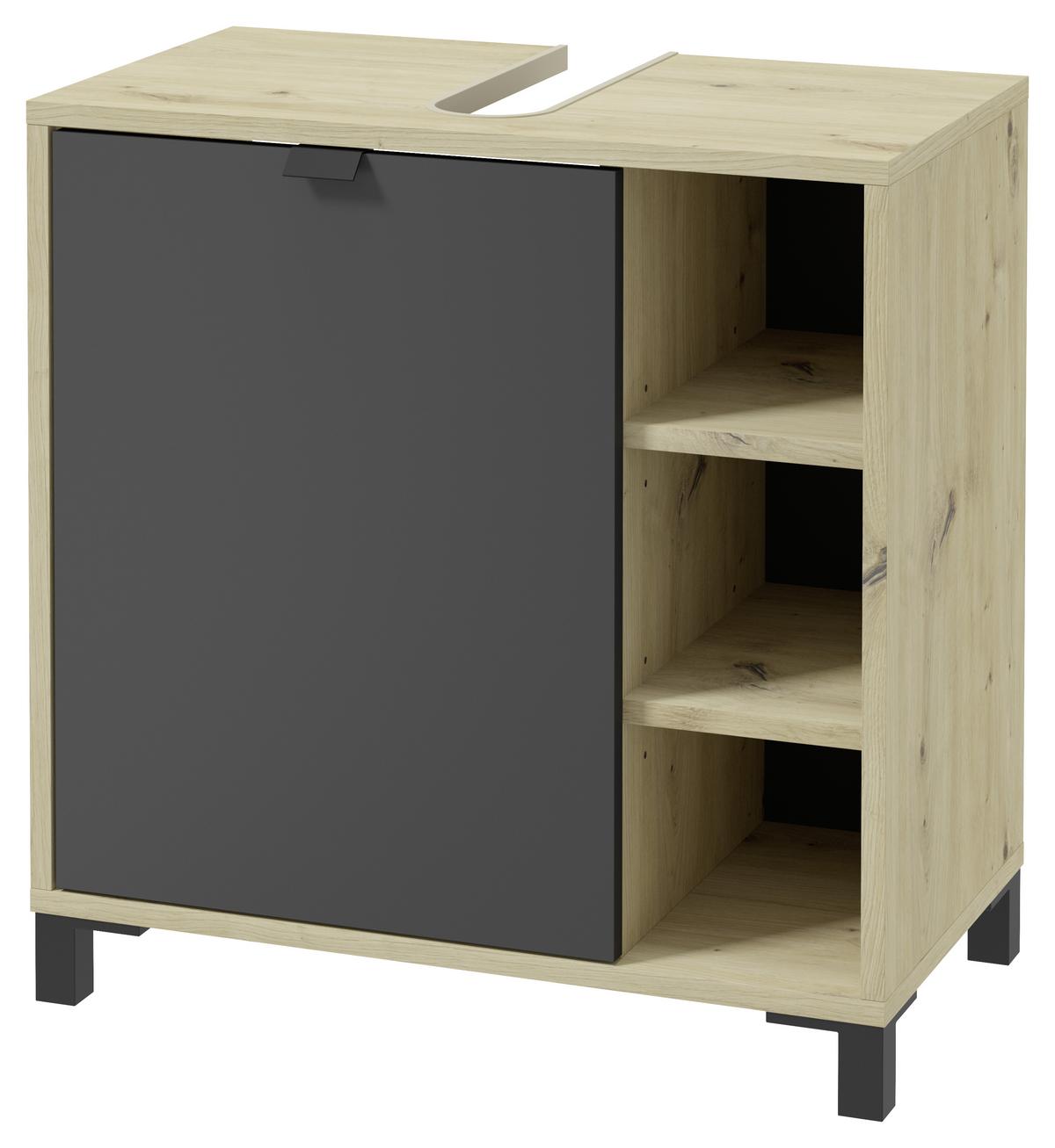 Waschbeckenunterschrank Vira B: 60 cm, Amora Anthrazit - Eichefarben/Anthrazit, Basics, Holzwerkstoff (60/62/34cm) - MID.YOU