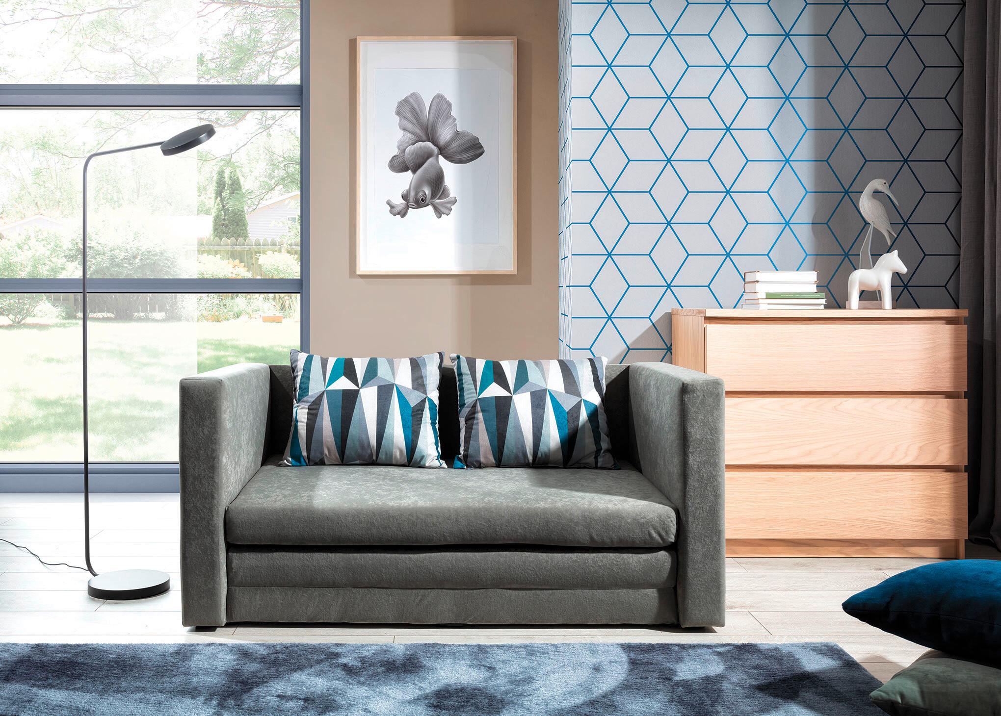 Schlafsofa Neva Blaugrau, B: 132 cm - Blaugrau/Schwarz, Design, Textil (132/62/70cm) - MID.YOU
