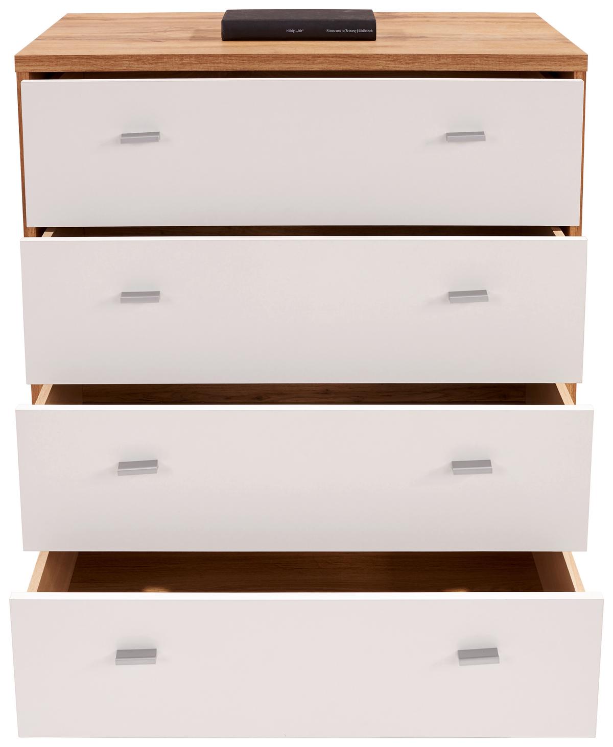 Kommode B 74cm 4-You New, Wotan Eiche Dekor/Weiß - Eichefarben/Schwarz, MODERN, Holzwerkstoff (74/85,4/44,5cm)