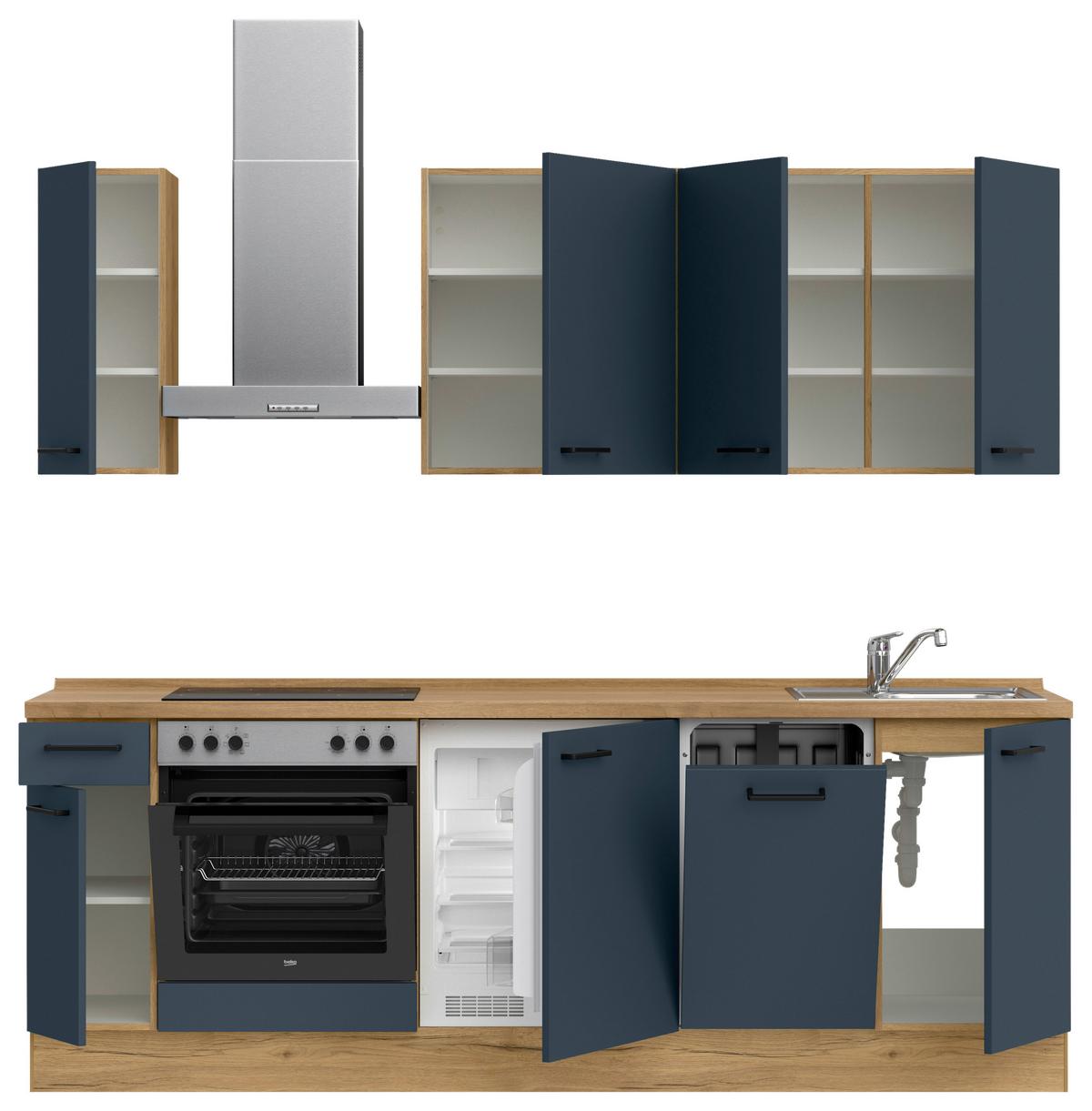 Küchenleerblock Easytouch Low-Line, L9 Links - Blau/Eichefarben, MODERN, Holzwerkstoff (240cm) - Nobilia