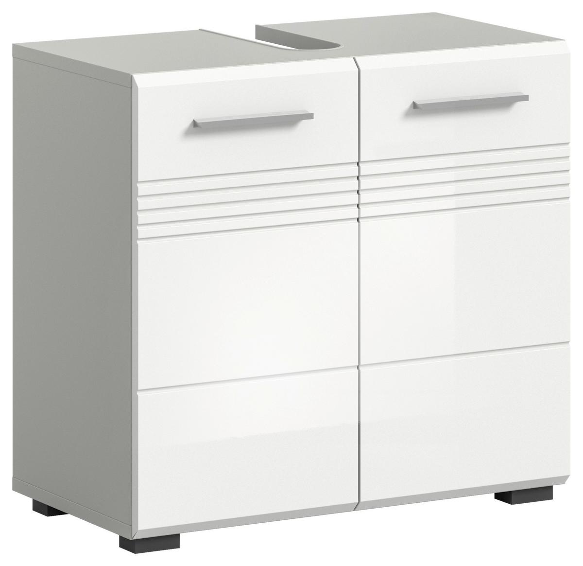 Waschbeckenunterschrank Copa Bxh: 60x56 Cm Weiß Hochglanz - Weiß Hochglanz/Schwarz, MODERN, Holzwerkstoff (60/56/32cm) - MID.YOU