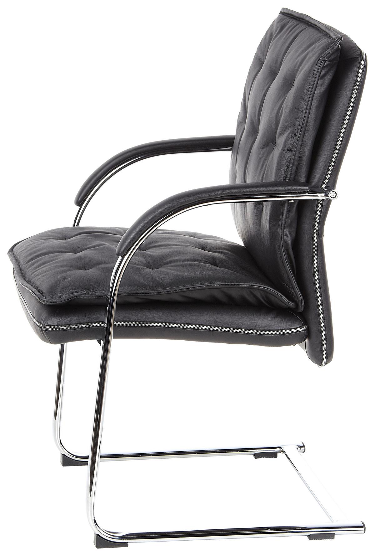 Besucherstuhl Villa Schwarz Bis 110 Kg - Schwarz, Basics, Leder/Metall (60/100/47cm) - MID.YOU